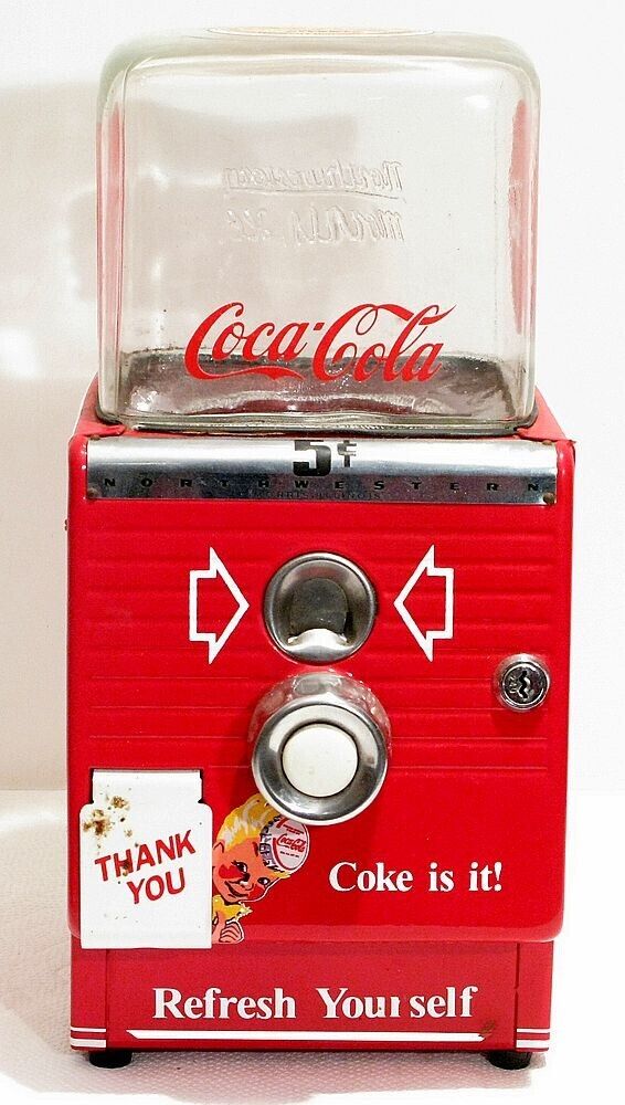 Vintage Drink Coca-Cola Northwestern Illinois 5 Cent Gumball Vending Machine Red