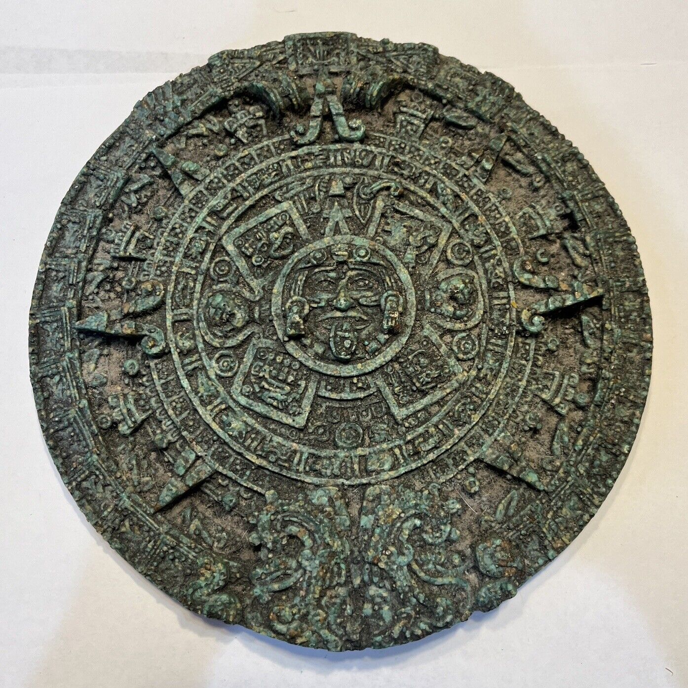 Aztec Sun Calendar Green Crushed Malachite Stone