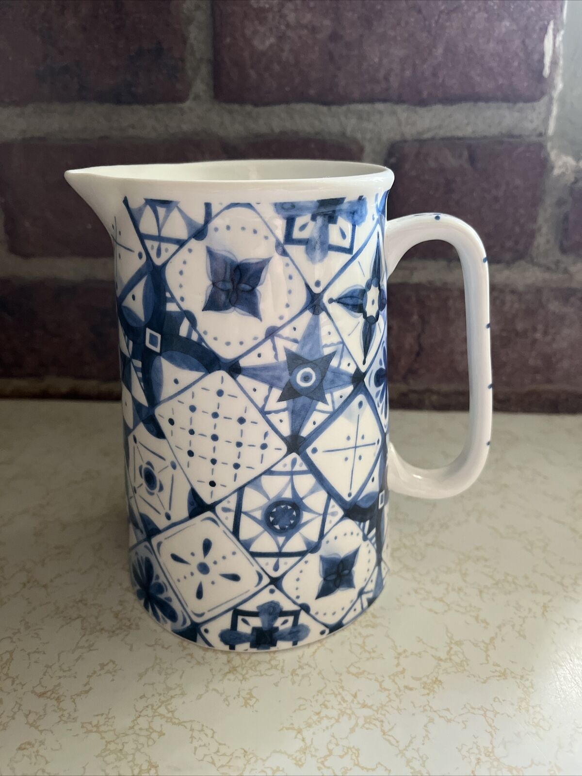 Grace Fine Porcelain Modern Flow Blue Style Decorative Pitcher 6”x4” Pre-owned