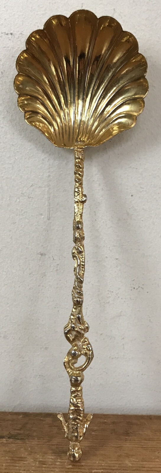 Vtg Italian Vermeil Gold Silverplate Clamshell Scalloped Serving Spoon Cherub