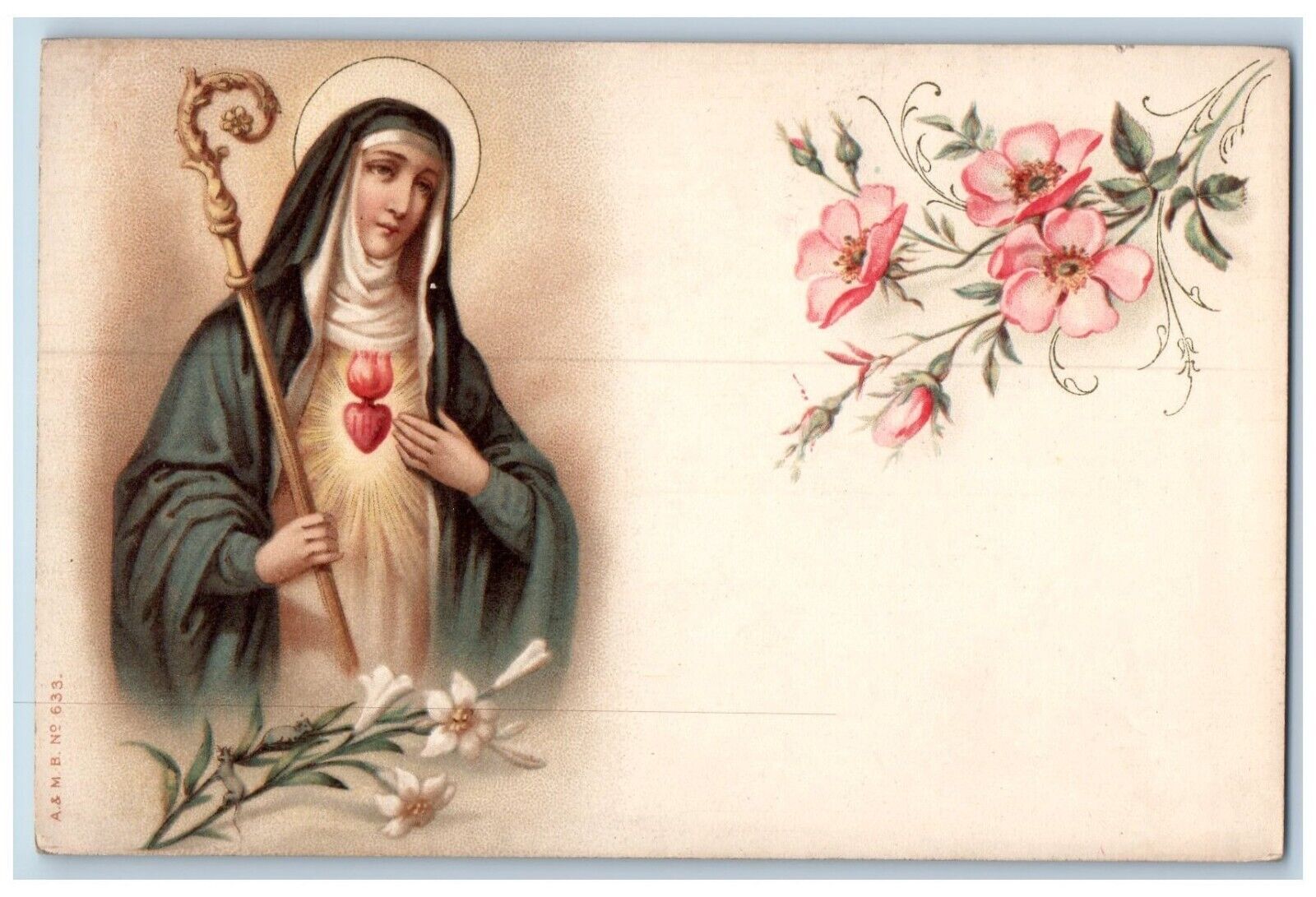 Religious Postcard Virgin Mary Art Flowers c1910's Unposted Antique