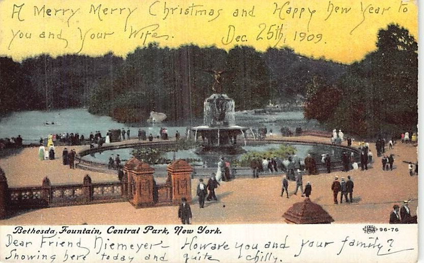 Postcard NY: Bethesda Fountain, Central Park, New York, Antique DB Posted 1909
