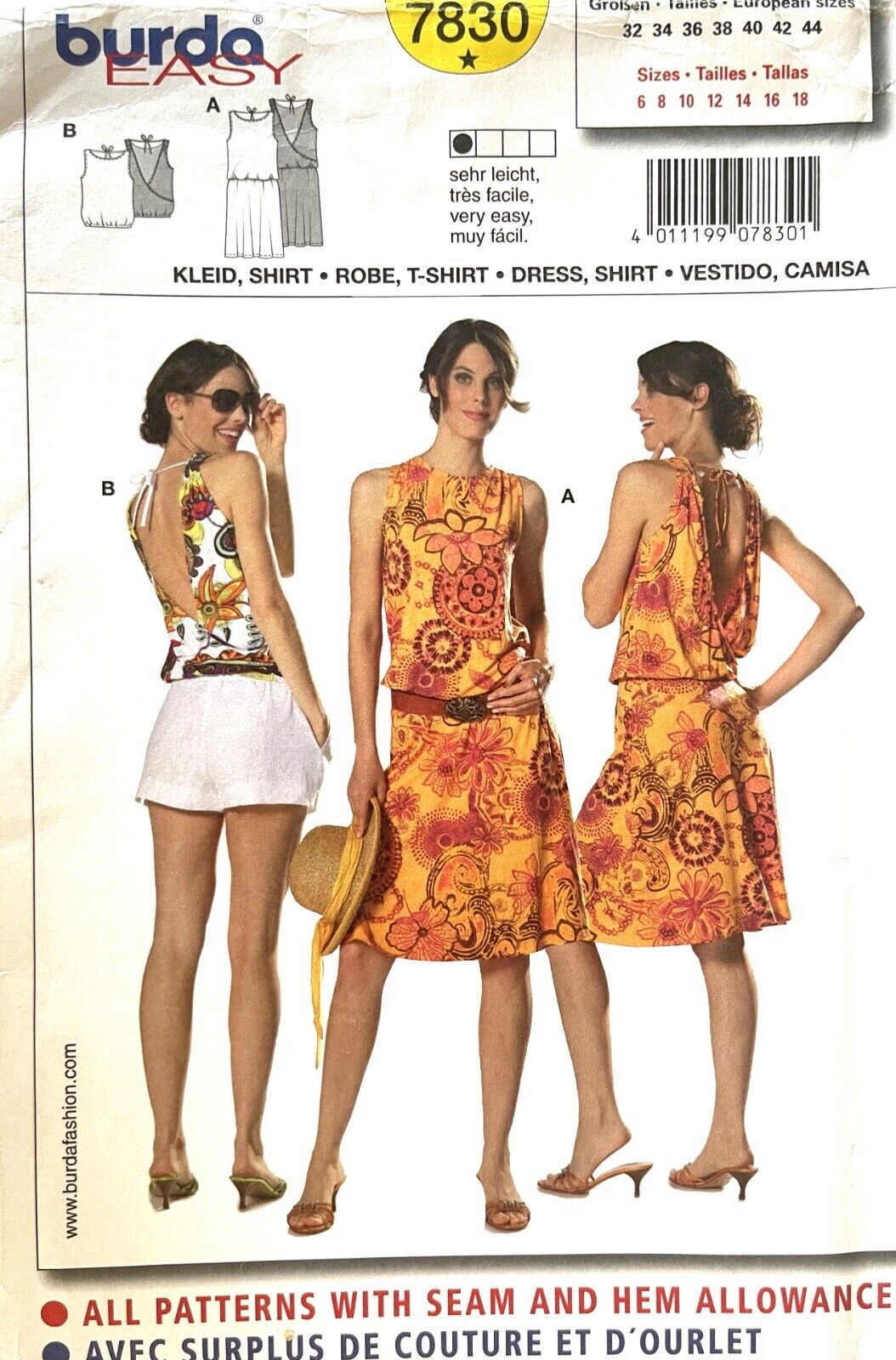 Burda Misses' Dress,Top Pattern 7830 Size 6-18 UNCUT