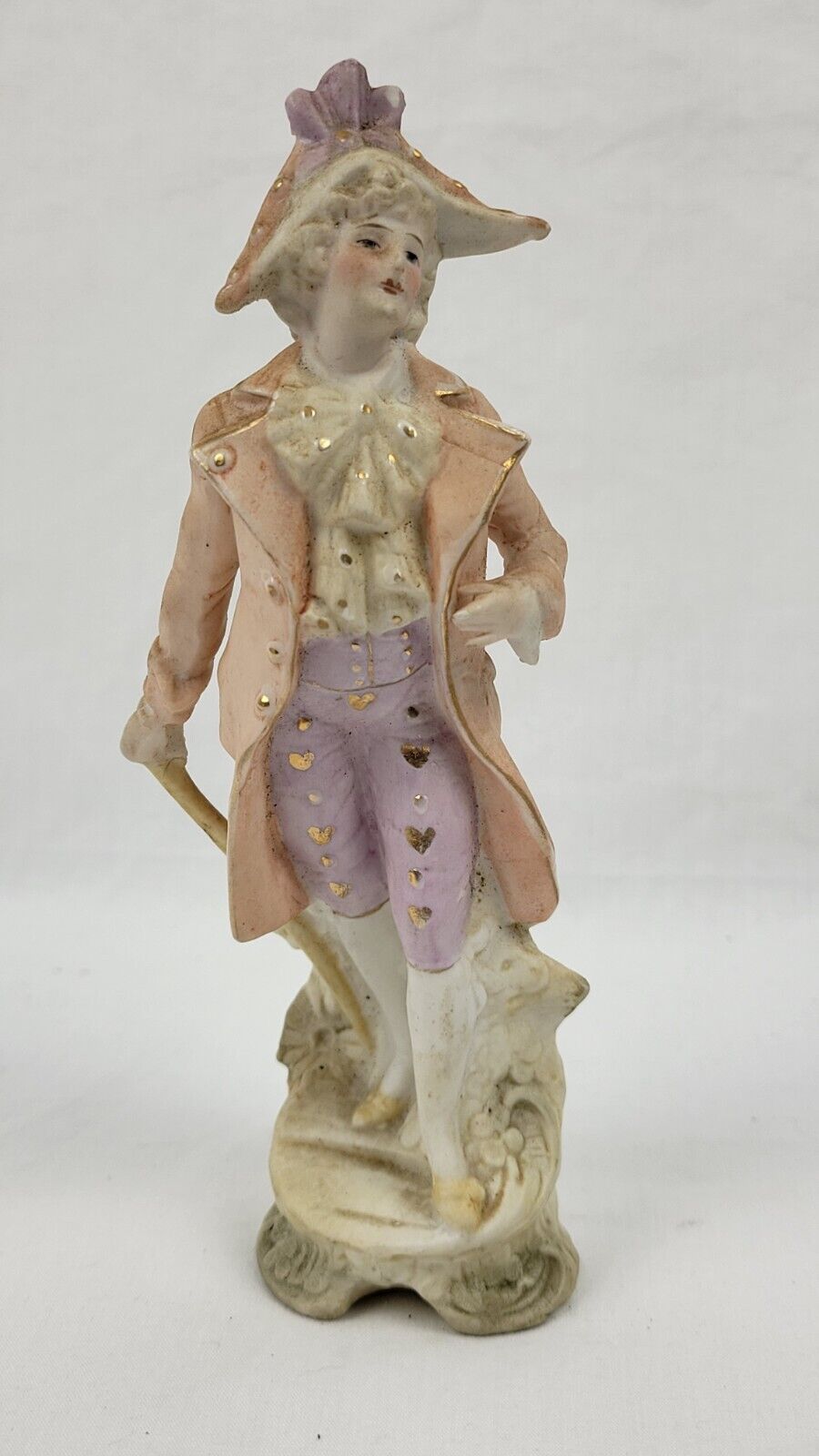 Vintage Ceramic Figurine, Hearts, Painted, French Victorian Man