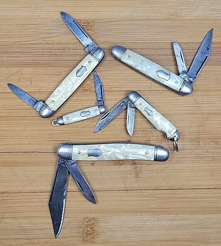 Vintage Imperial/Hammer Brand, USA Pocket Knives Faux Pearl Handles - Lot of 5
