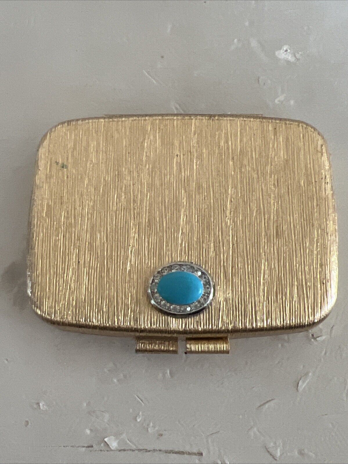 Vintage Revlon Gold and Turquoise Stone Compact Love Pat Pressed Powder Make Up