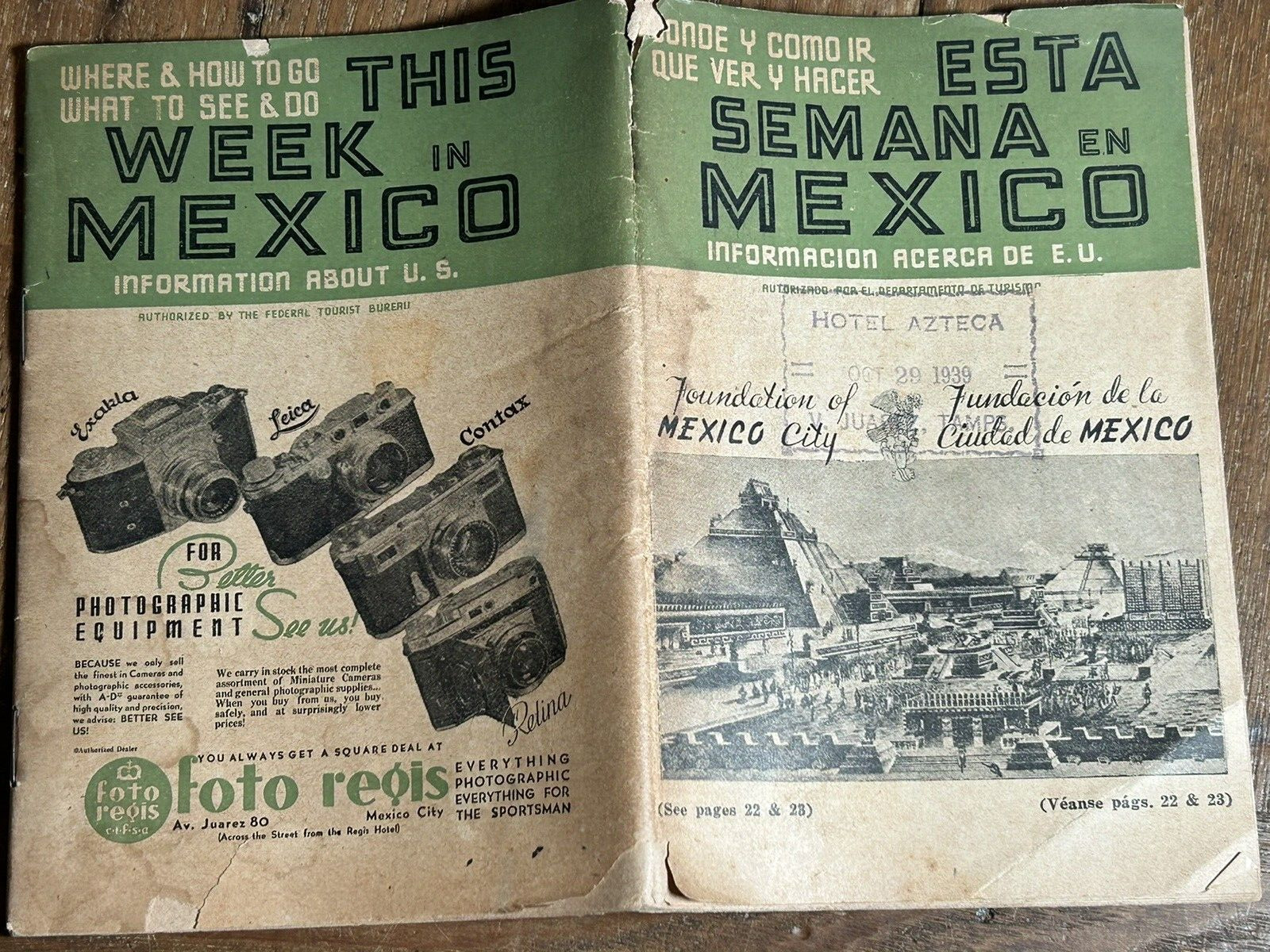 VINTAGE 1930s TRAVEL IN MEXICO BOOKLET 64 PAGES BROCHURE GUIDE MAP PHOTOS ADS