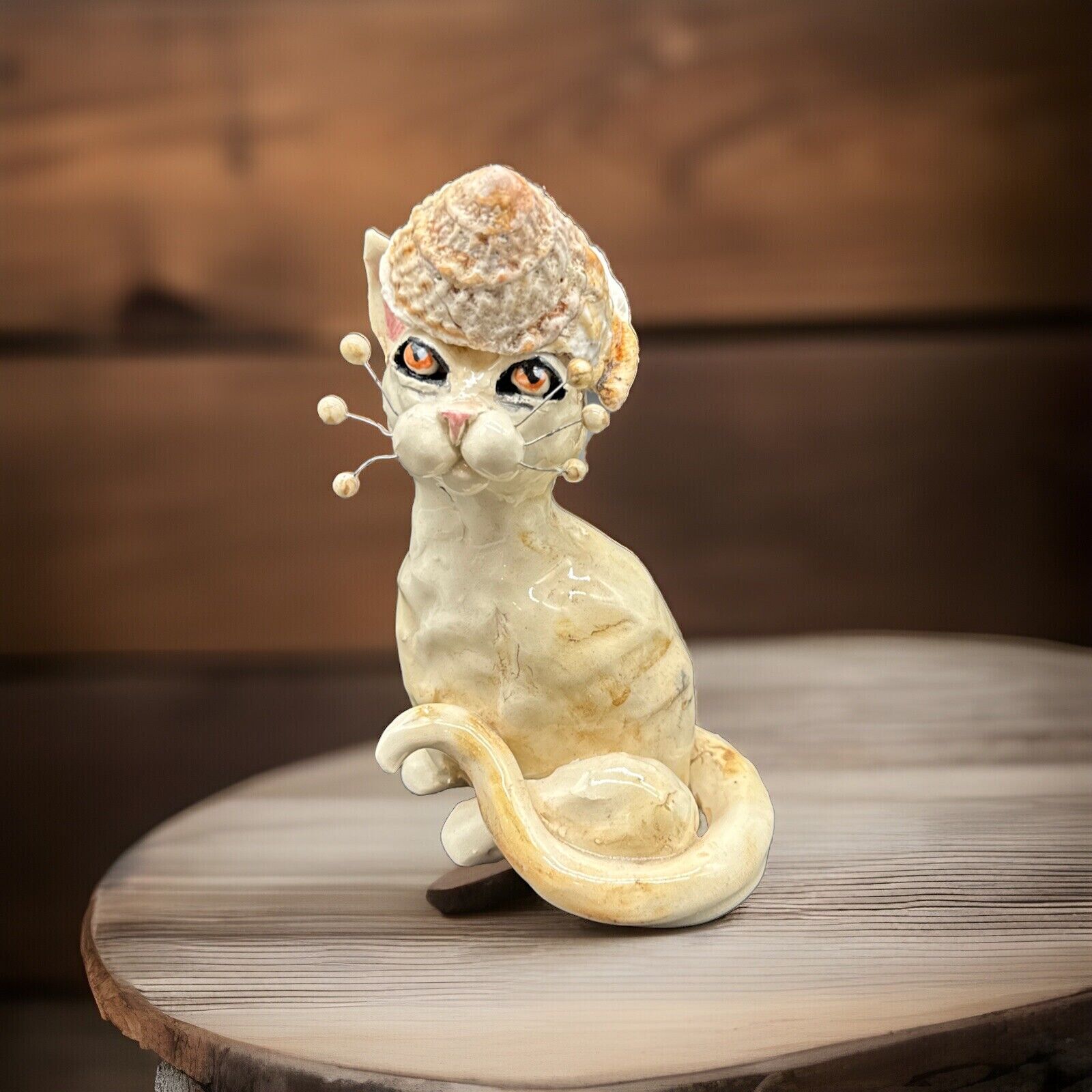 Rare Amy Lacombe Whimsiclay “Shelle” Cat Figurine 2021 6.25 Inch Kitten Beach
