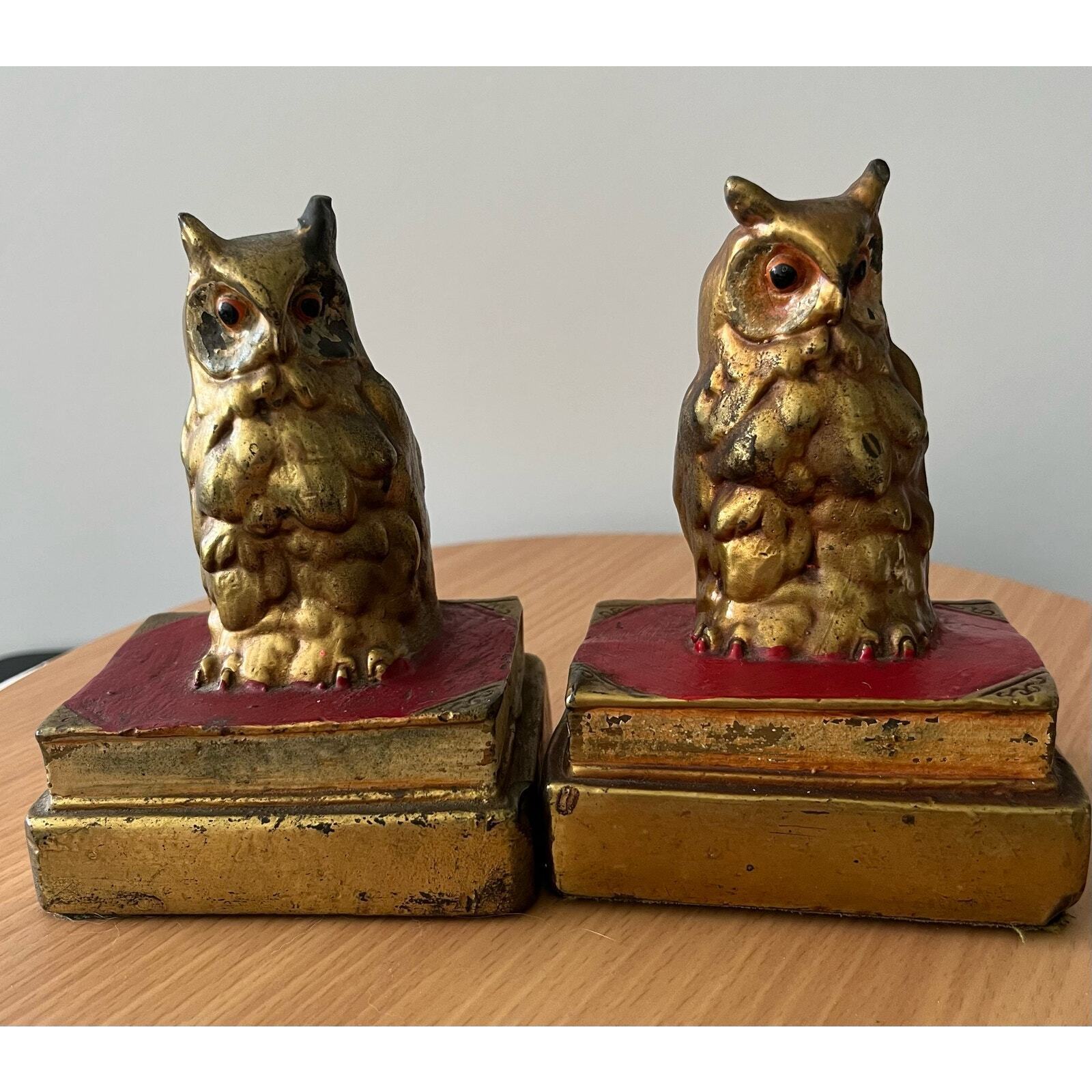 Antique Armor Bronze Owl Bookends 