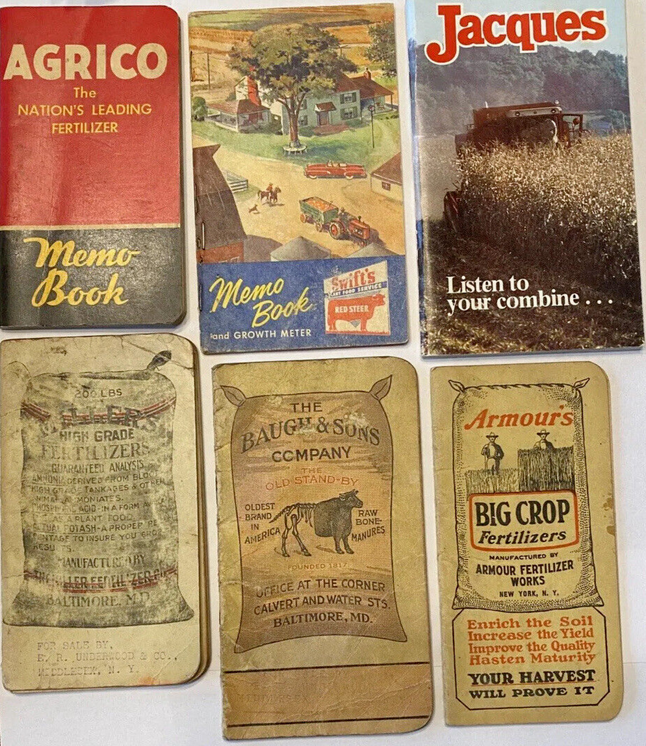 Agriculture Farming Memo Books Armour Agrico Swift Baugh Vintage 1920s - 1970s