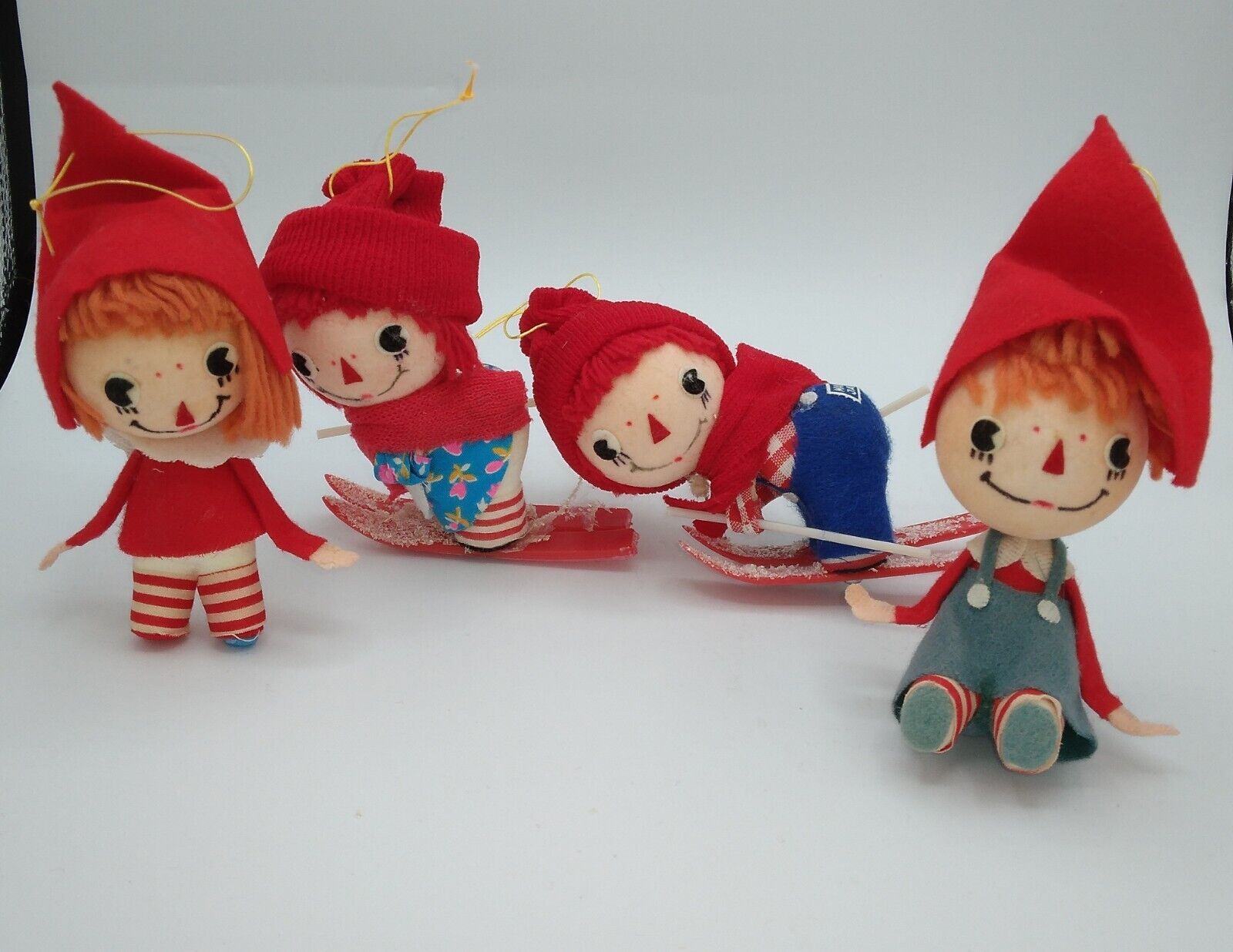 Lot Of 4 Vintage Raggedy Ann and Andy Christmas Tree Ornaments Made in Japan 