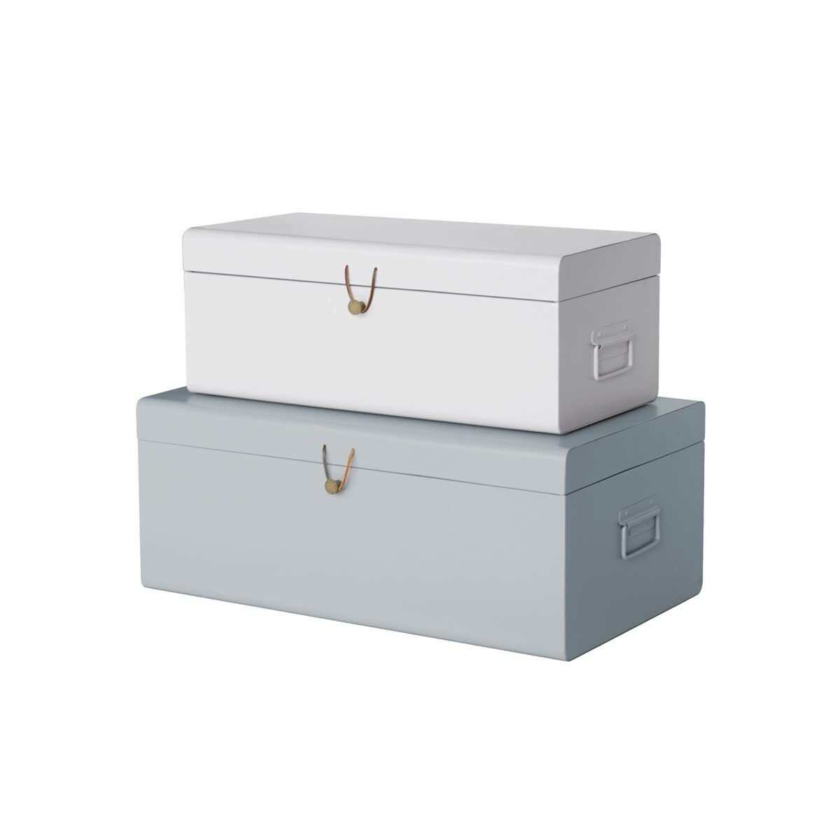 American Atelier Daven Decorative Metal Box Trunks  Soft Blue & White Set of 2