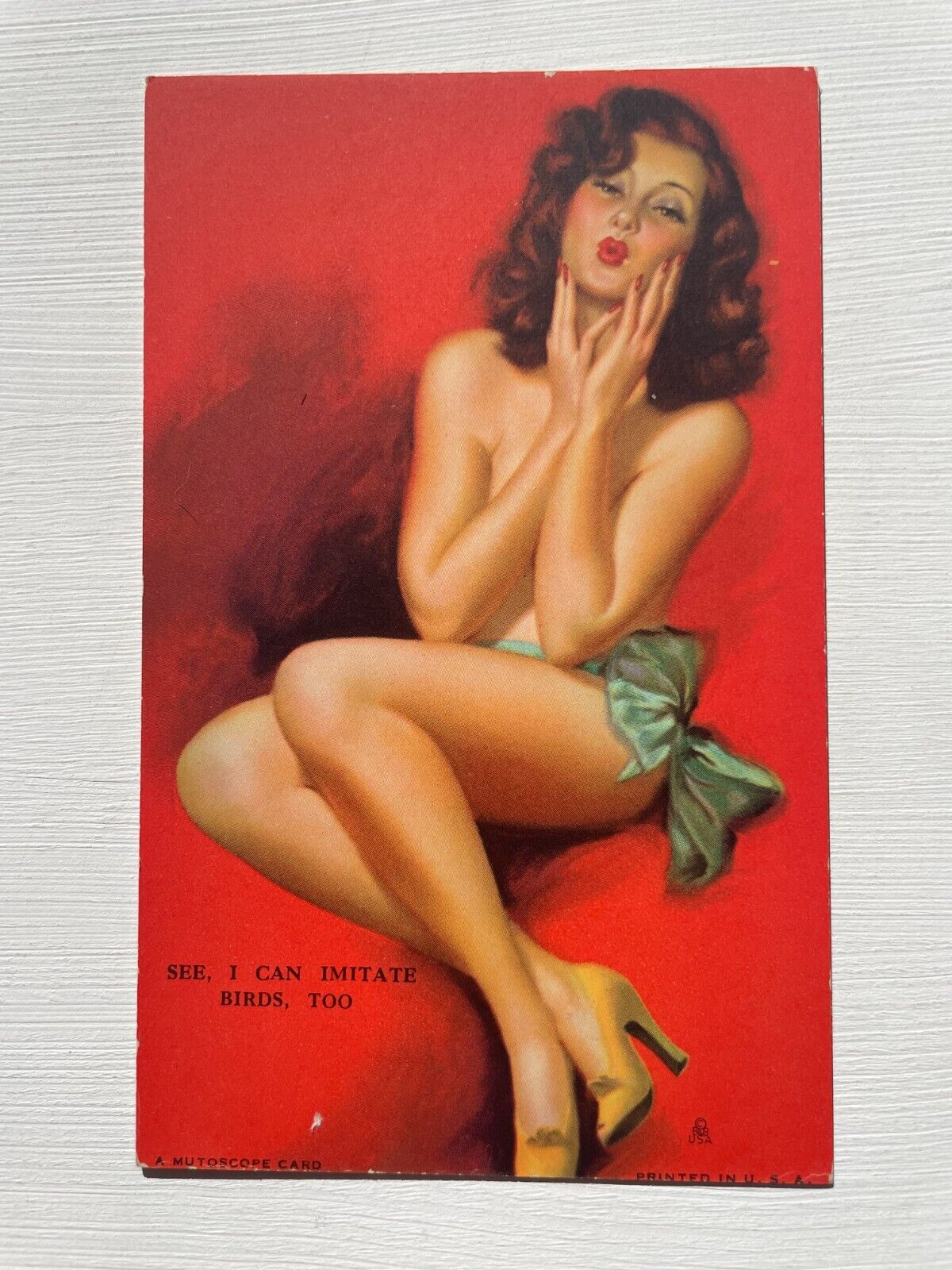 1940\'s Pinup Girl Picture Mutoscope Card-Brunette Kissing