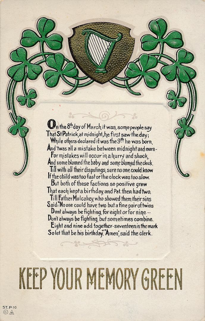 ST. PATRICK\'S DAY - Keep Your Memory Green Poetic Postcard - 1914