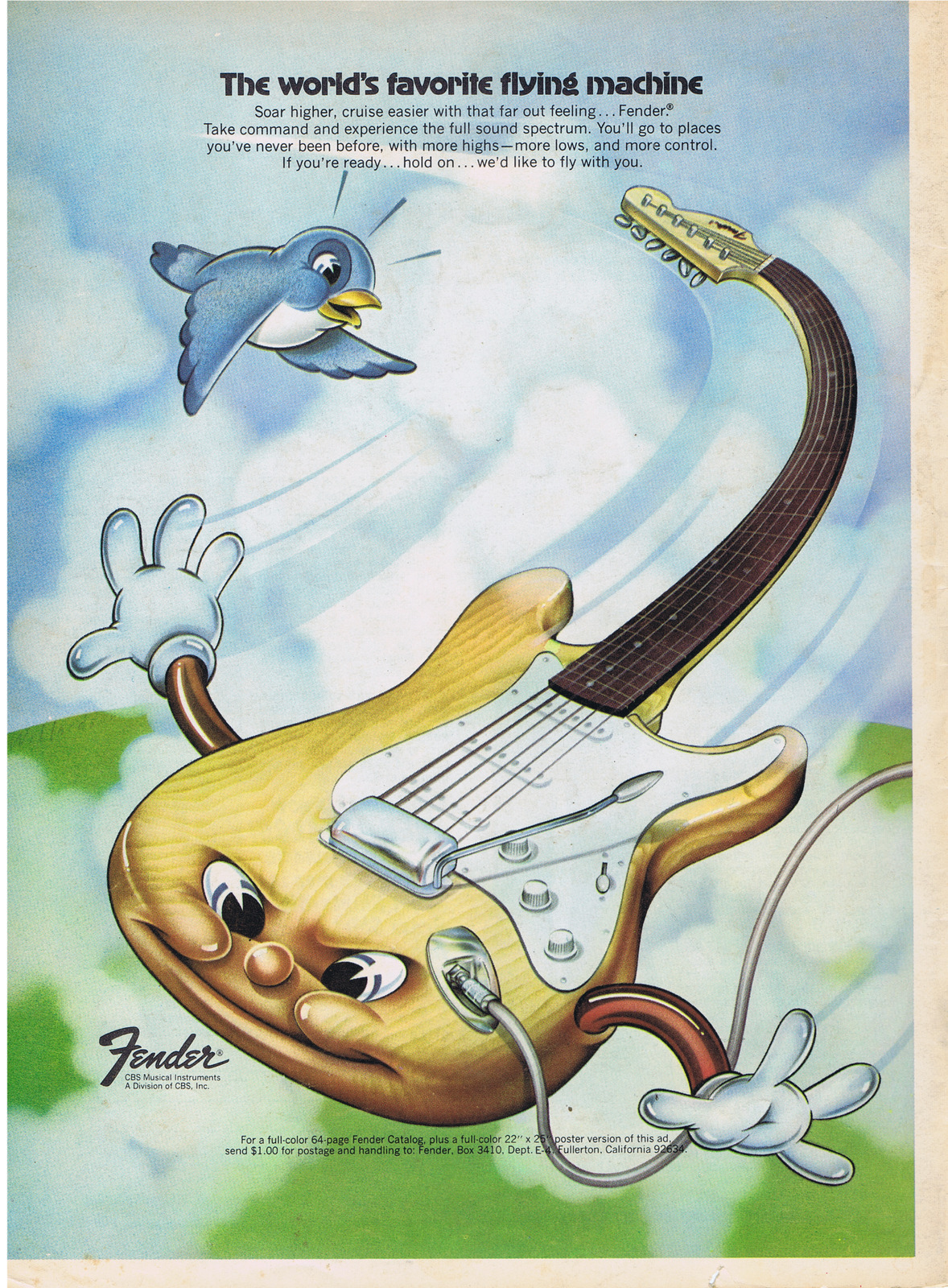 1973 Fender Guitars The World\'s Favorite Flying Machine Print Ad