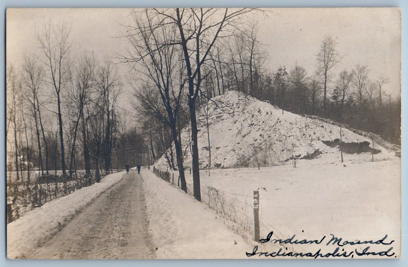 Indianapolis Indiana IN Postcard RPPC Photo Indian Mound Winter Scene c1910's