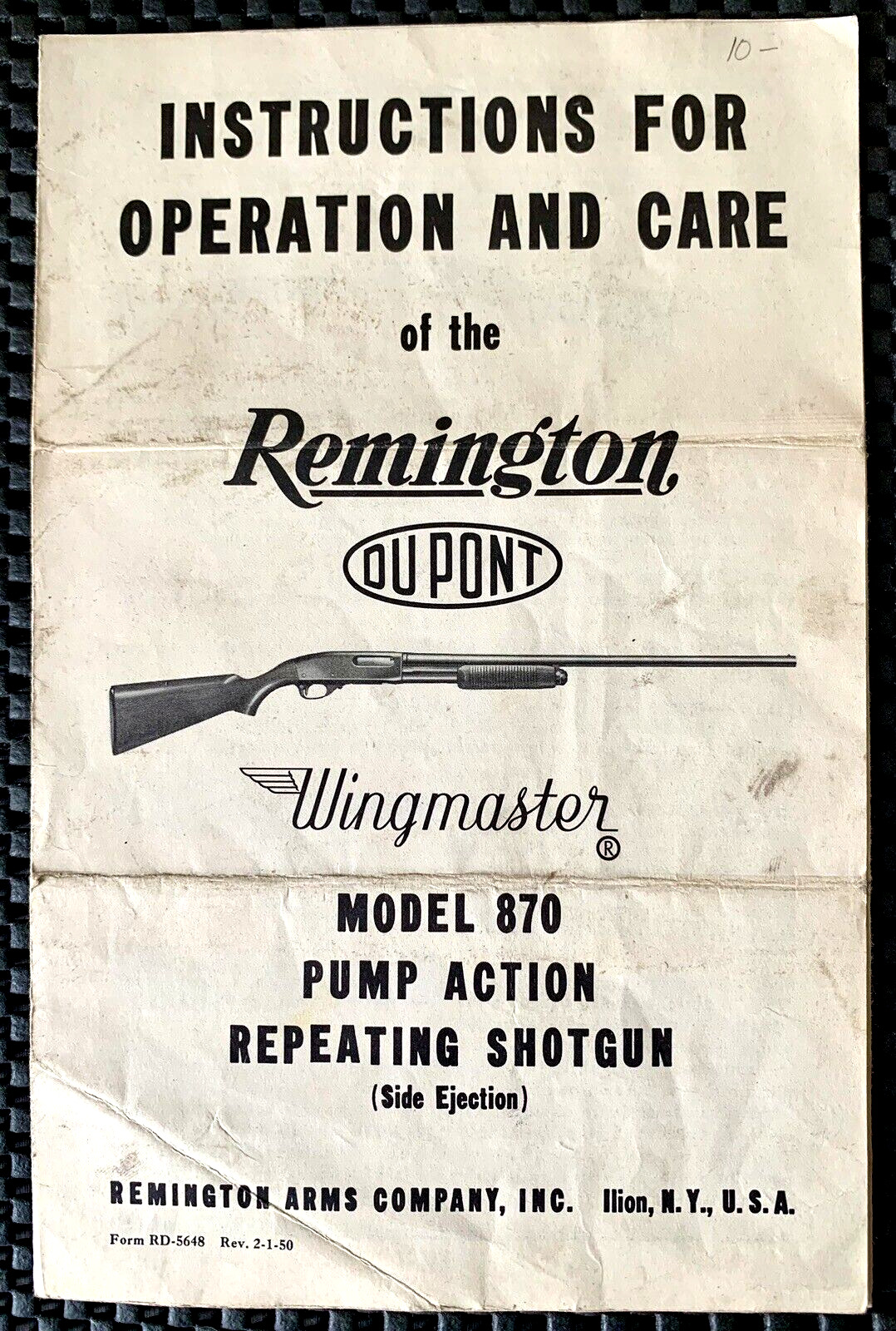 REMINGTON WINGMASTER MODEL 870 INSTRUCTIONS FOR OPERATION AND CARE BOOKLET