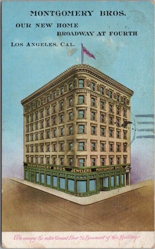 1911 LOS ANGELES Calif. Postcard MONTGOMERY BROS JEWELERS Broadway & 4th Street
