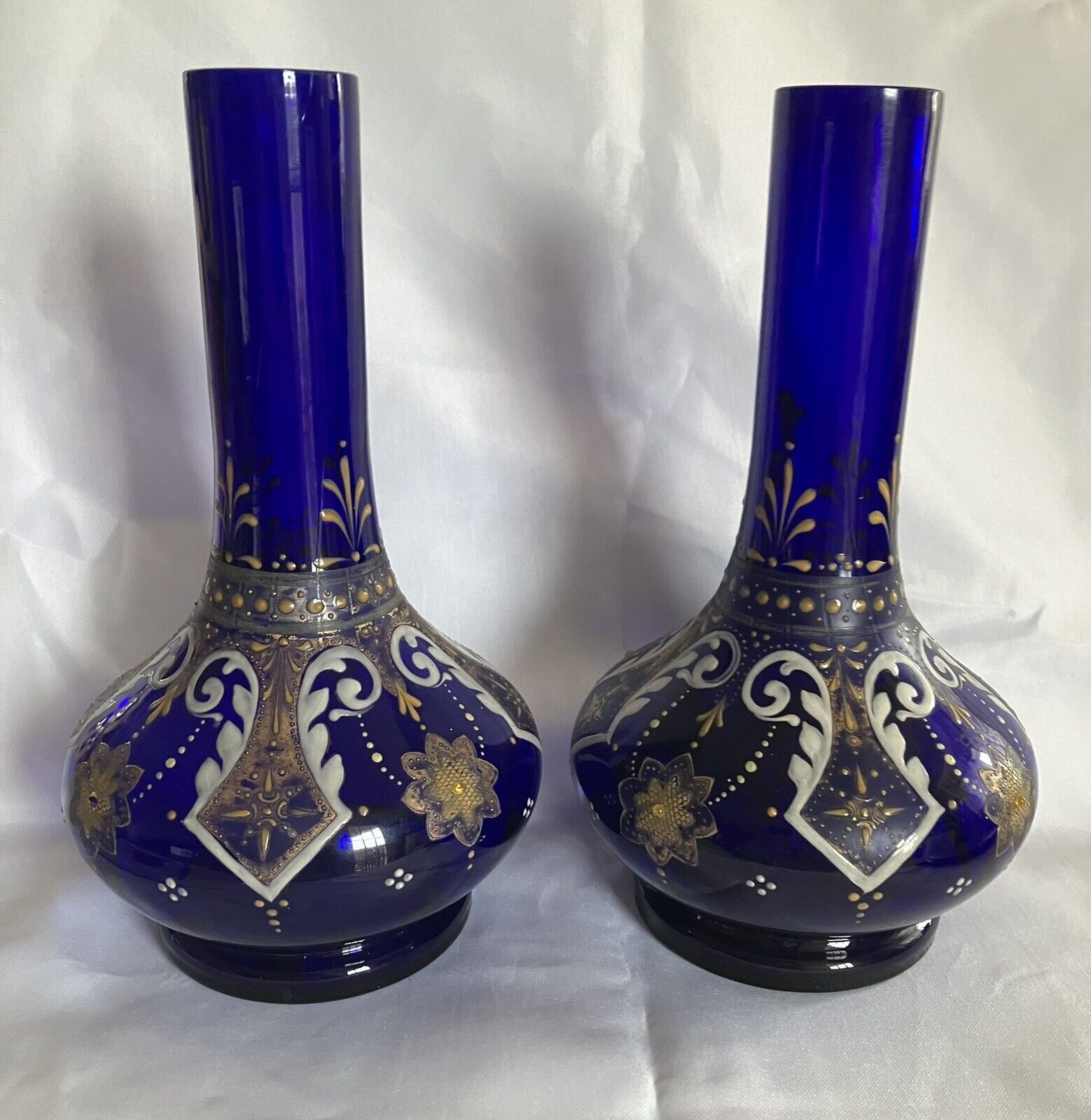 Stunning Pair of Cobalt Blue Czech Glass Vases