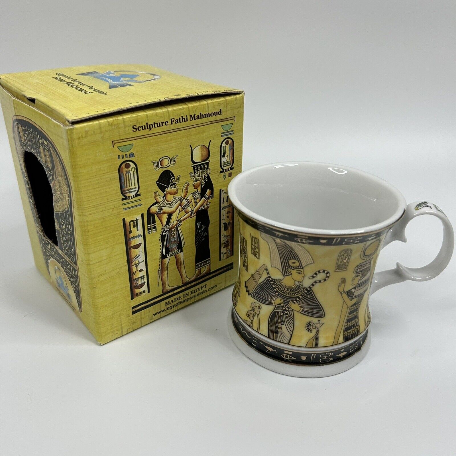 Vtg FM FATHI MAHMOUD Egyptian Sculpture 10oz MUG Cup LIMOGES Cleopatra Pharoah