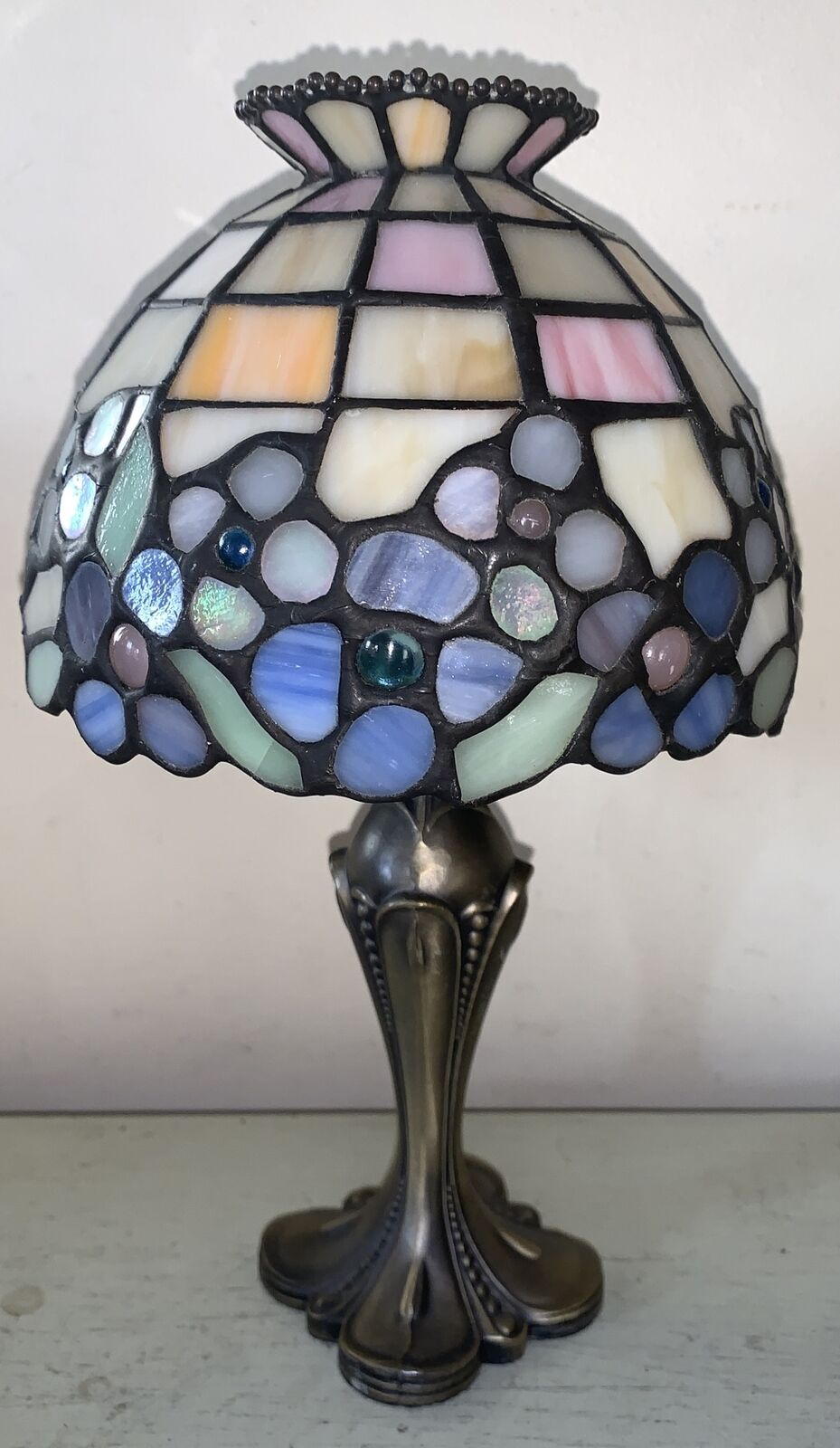 PartyLite Hydrangeas Tiffany Style Stained Glass Tea Light Lamp Candle Holder