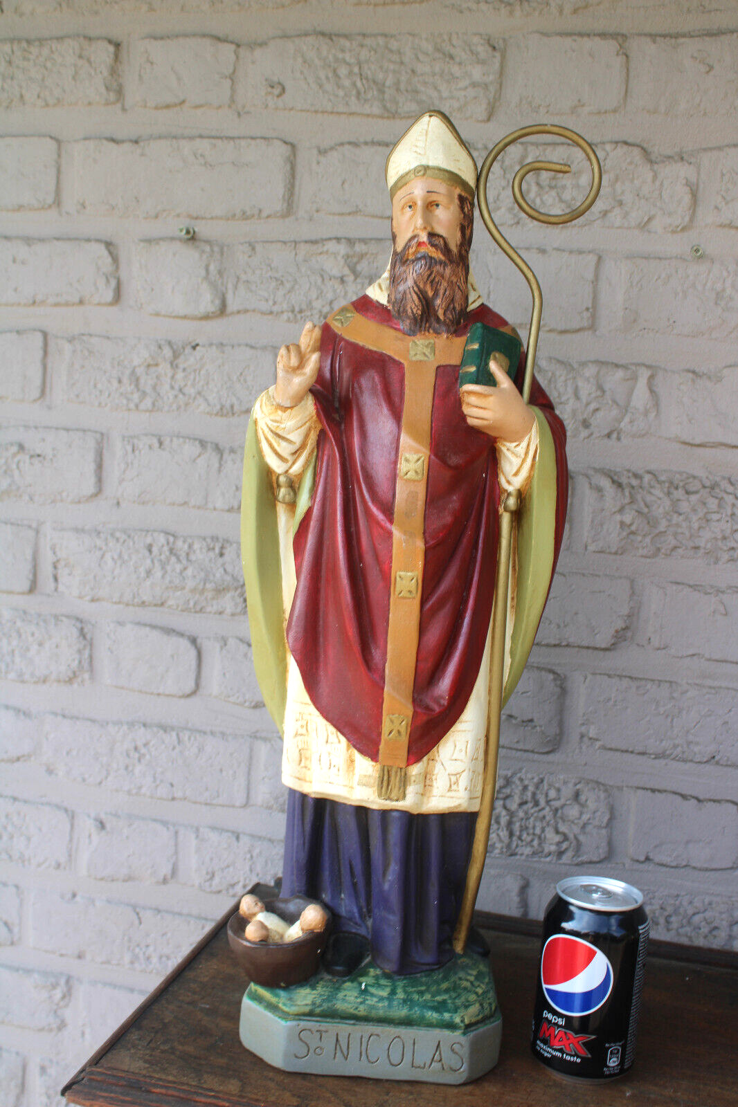 antique XL ceramic saint nicholas saint bishop statue sculpture religious