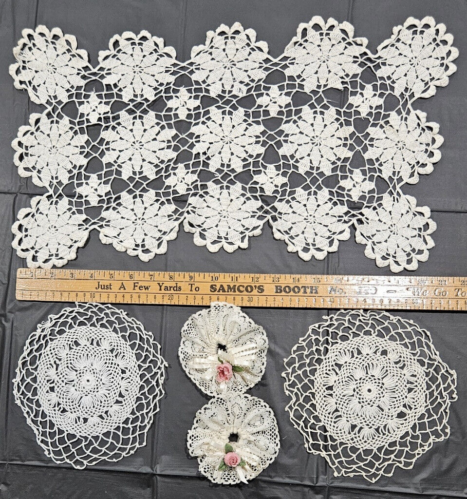 Lot of 5 Vintage Crocheted Lace Doilies DOILY Crochet