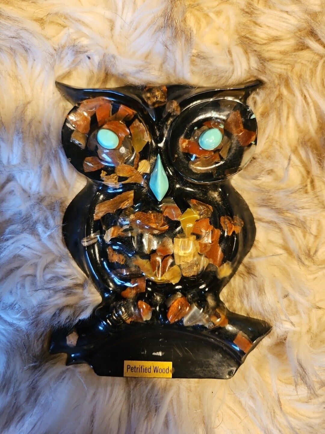VTG 70's MCM Acrylic Wall Hanger Owl Wall Hanger - Filled With Petrified Wood