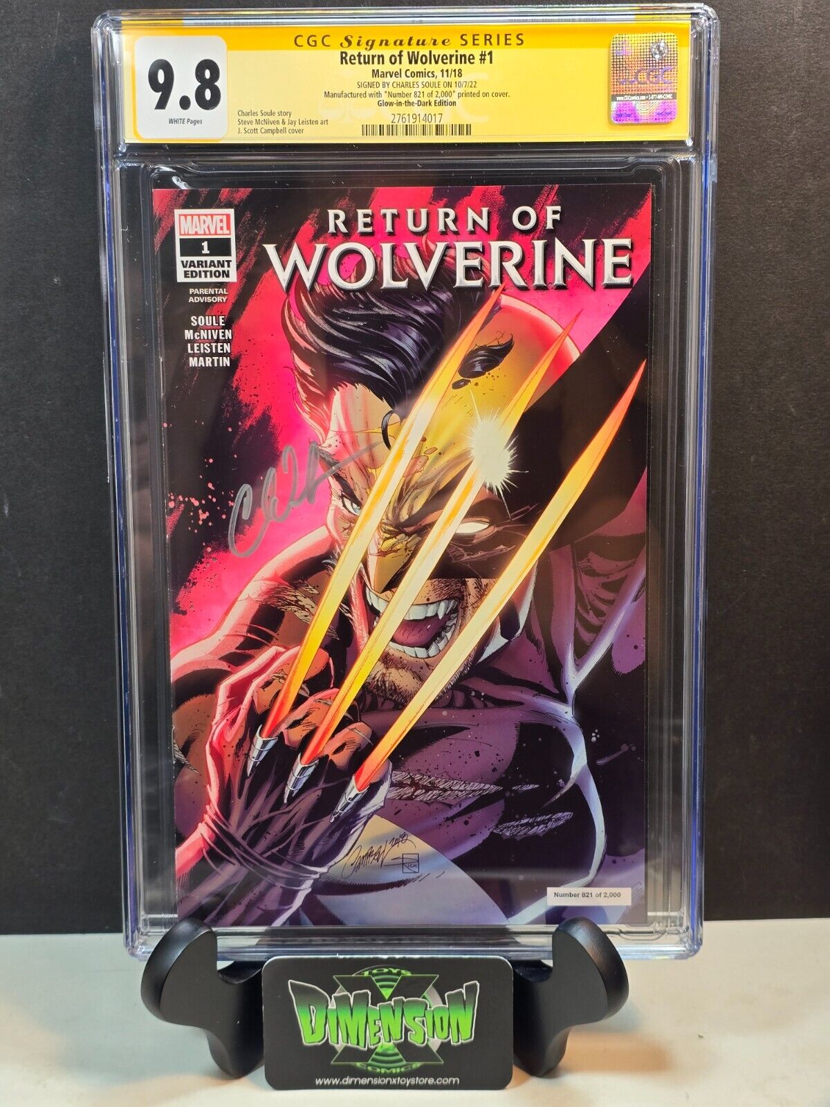 RETURN OF WOLVERINE #1 COVER CGC SS 9.8 SIGNED BY CHARLES SOULE 2018 #821/2,000
