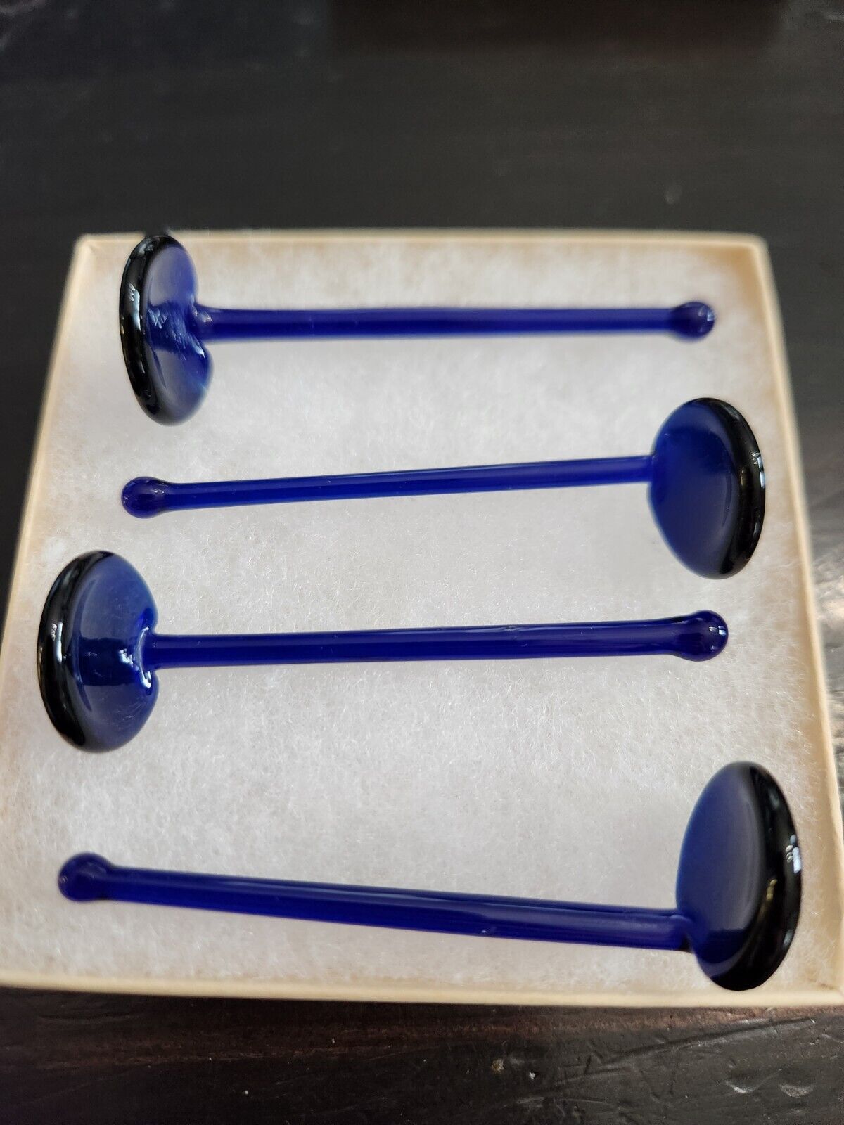 Hand-made solid glass, COBALT BLUE salt spoon for salt cellar , straight handle 