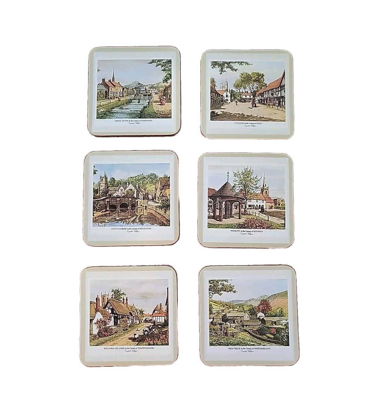 PIMPERNEL ACRYLIC ENGLISH VILLAGES SIX TRADITIONAL DRINK COASTERS IN BOX