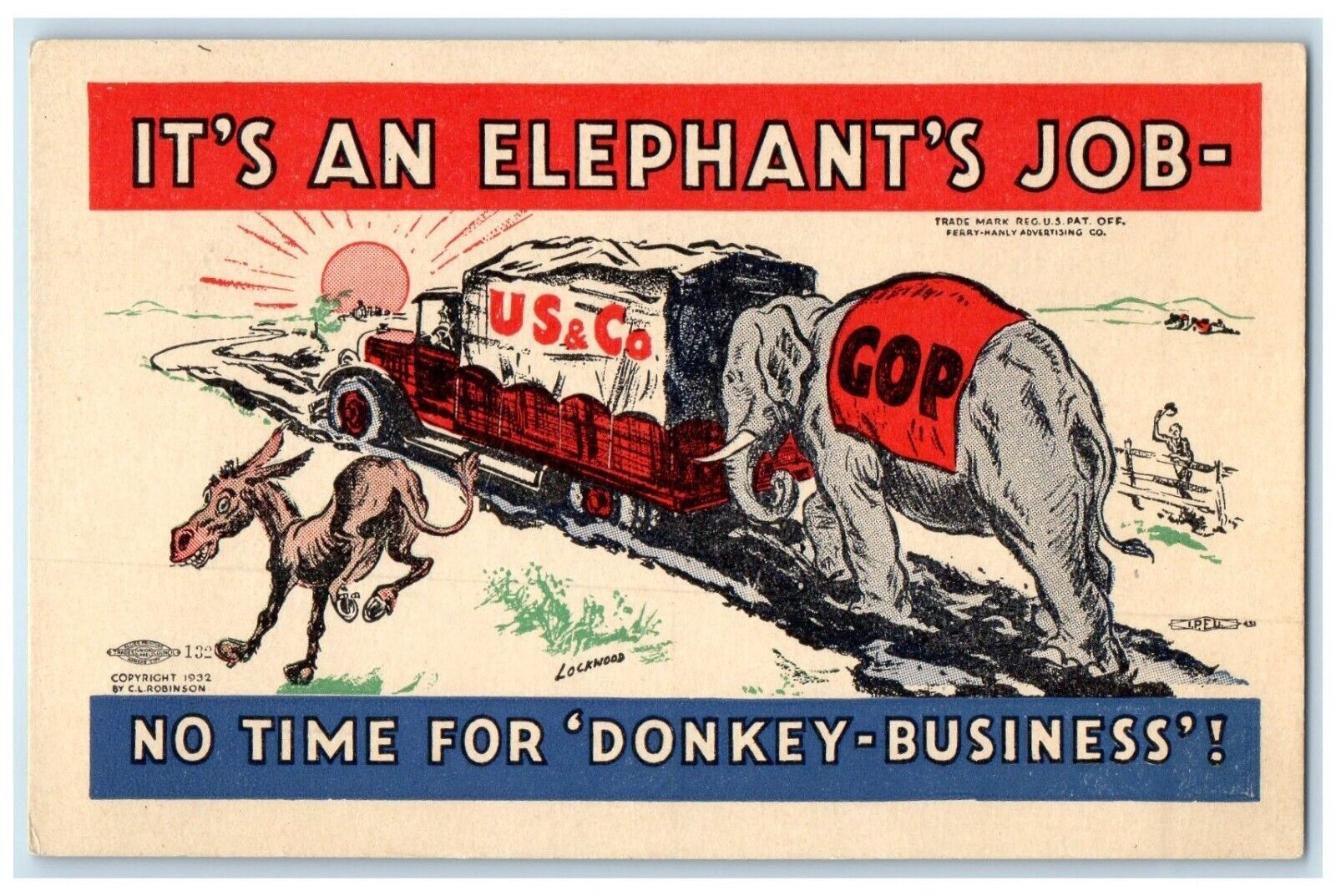 c1910's US & Co. Elephant's Job GOP Lockwood Political Anti Democrat Postcard