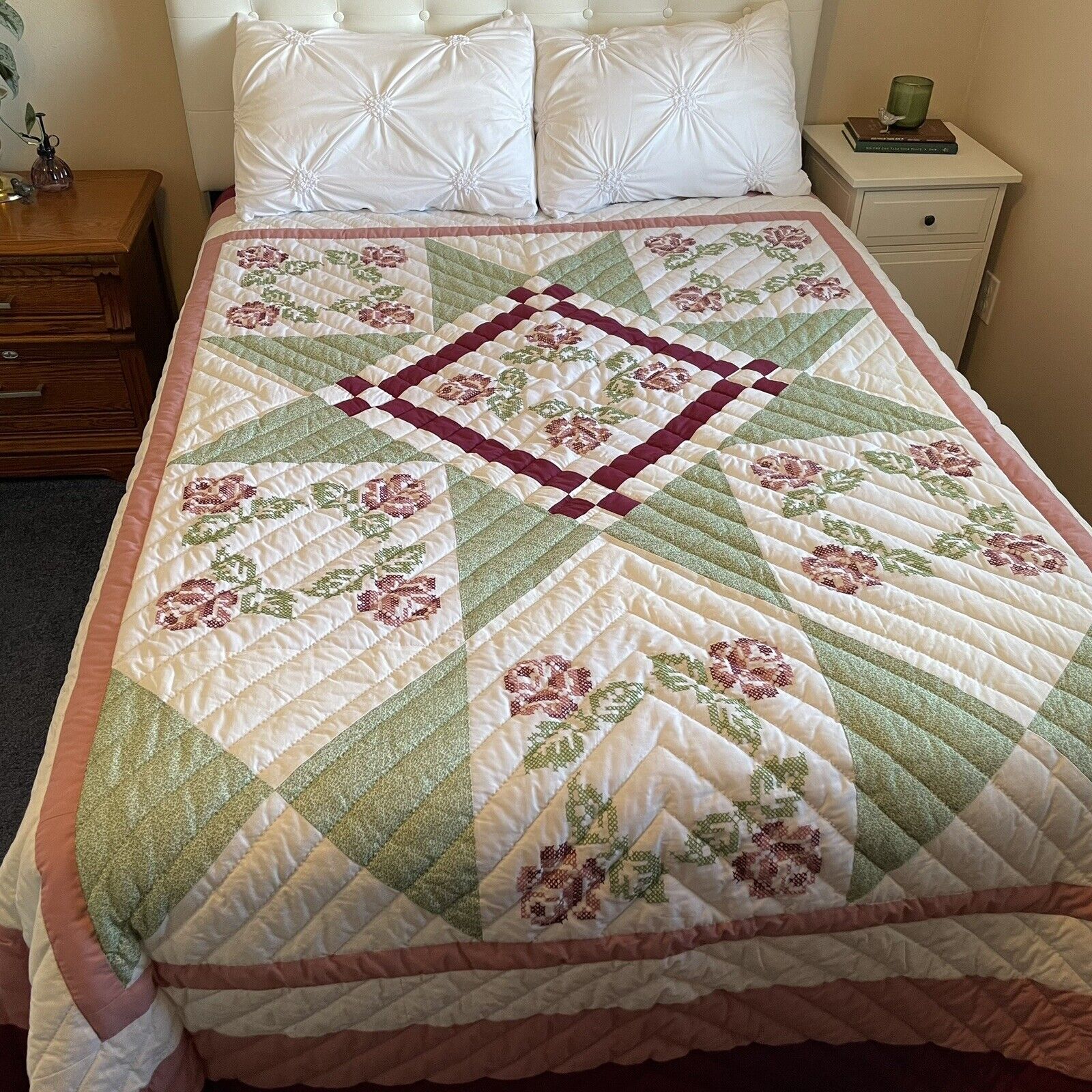 New Hand Quilted 8’x7’ Quilt