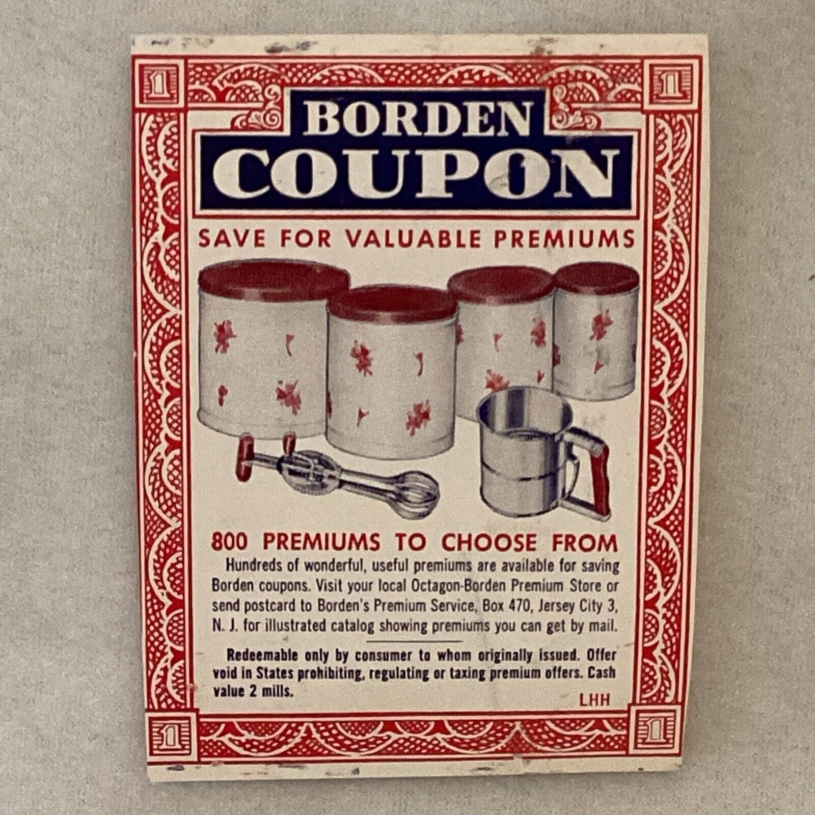 Antique 1930s Borden Coupon Save For Valuable Premiums OHI Canisters Red Boarder