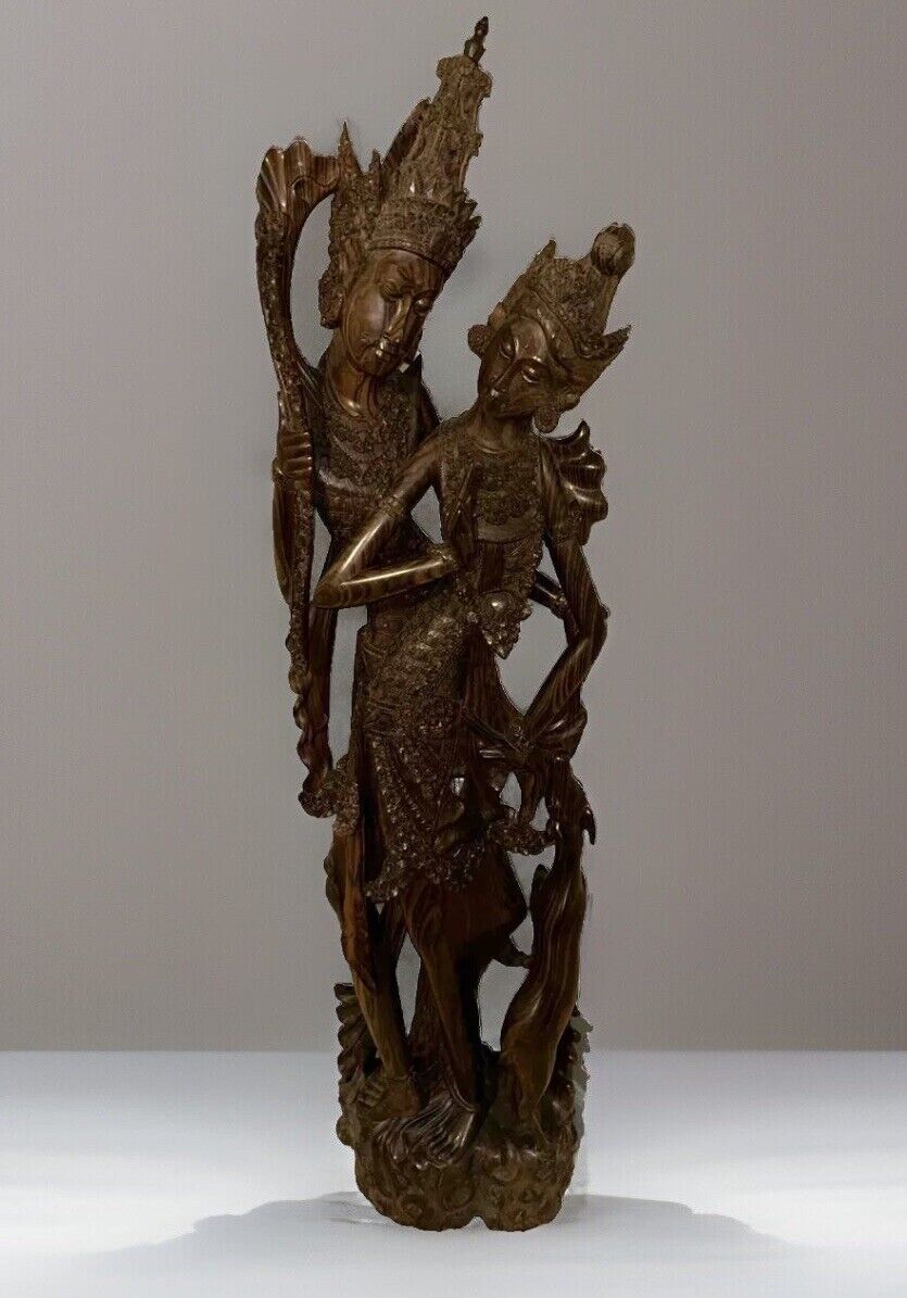 Beautiful Hand Carved Rama Sita 55” Authentic Balinese Wooden Statue