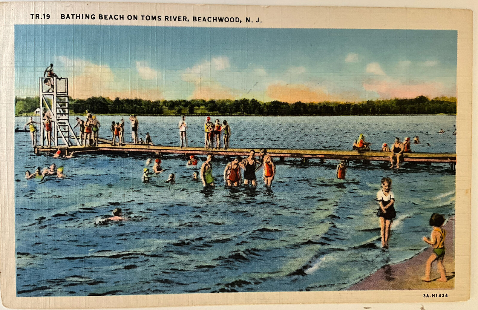 c1940\'s View Of Bathing Beach Beachwood New Jersey NJ Vintage Postcard