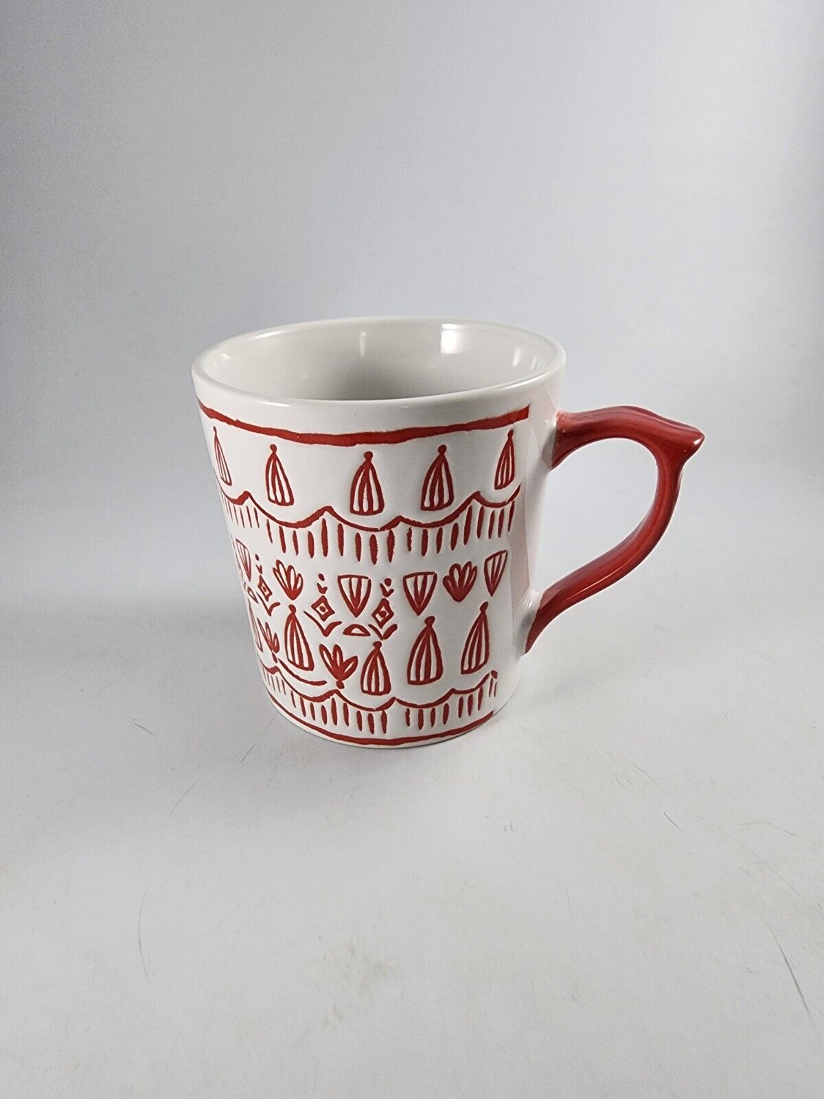 Large Opalhouse White with Red Stenciled Relief Coffee Cup Mug Patterned