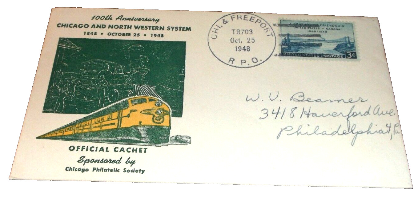OCTOBER 1948 C&NW RAILWAY 100th ANNIVERSARY ENVELOPE WITH SPECIAL CACHET H