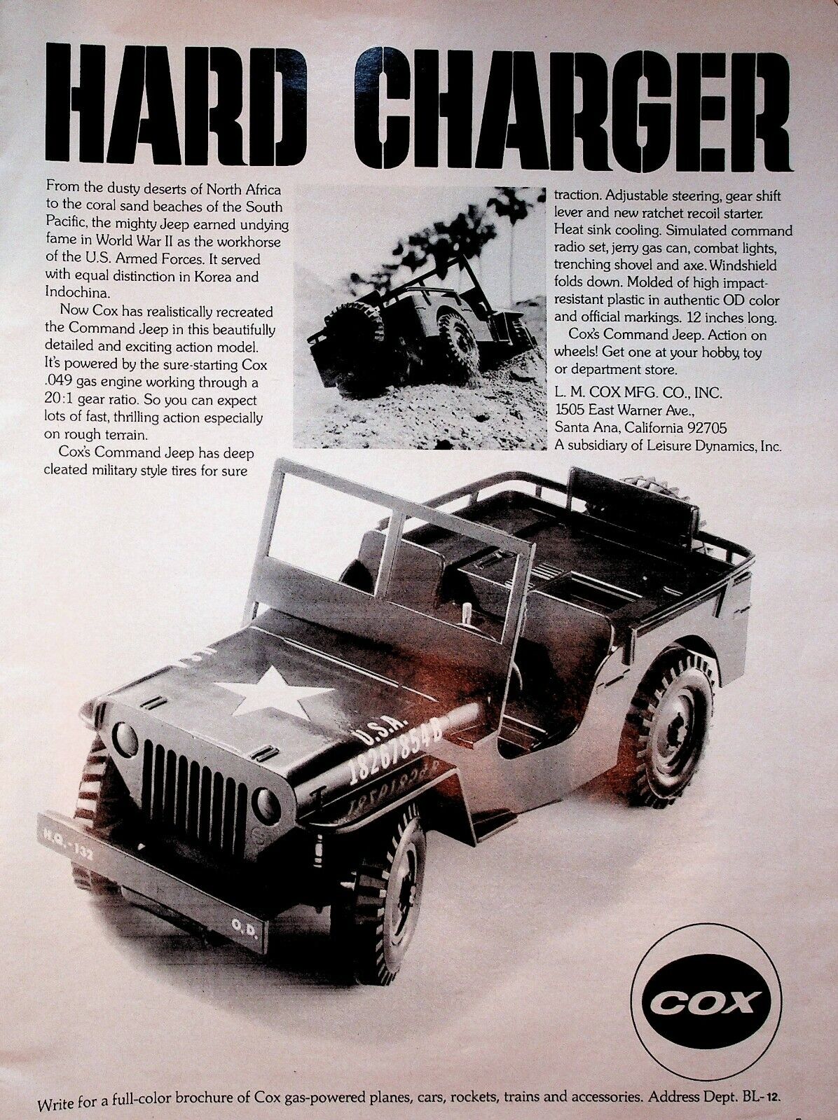 1973 Cox Army Command Jeep Military Toy - Vintage Advertisement