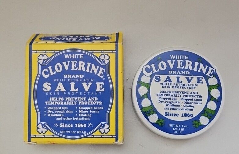 White Cloverine Salve White Petrolatum Tin Box Discontinued 1 oz New Old Stock