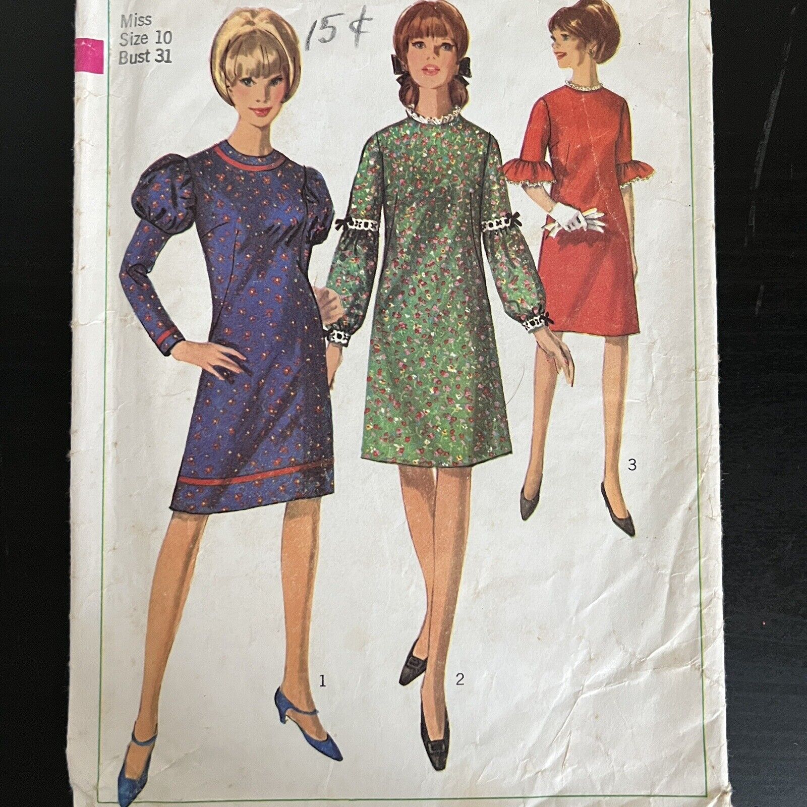 Vintage 1960s Simplicity 6718 Cottagecore Dress 3 Sleeves Sewing Pattern 10 CUT