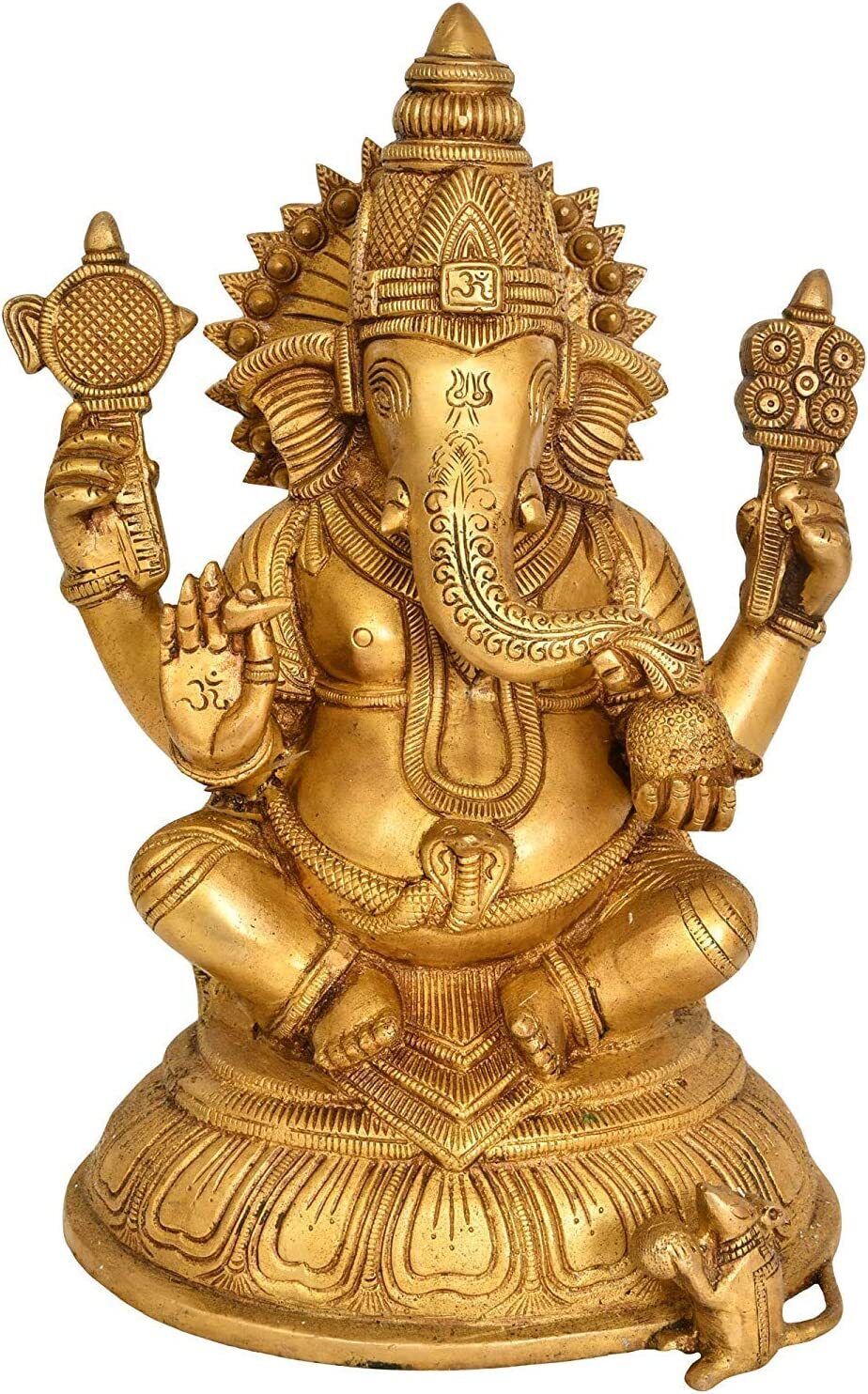 Large 9 KG Brass Statue Ganesha Sitting On Lotus Large Indian Gift Items Hinduis