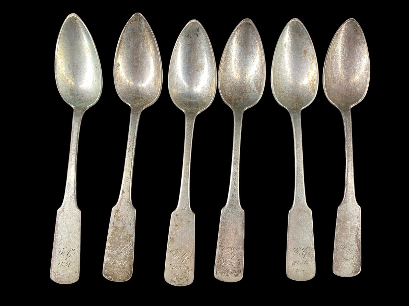 6 Antique 1858 German or Polish 800 Silver Spoons