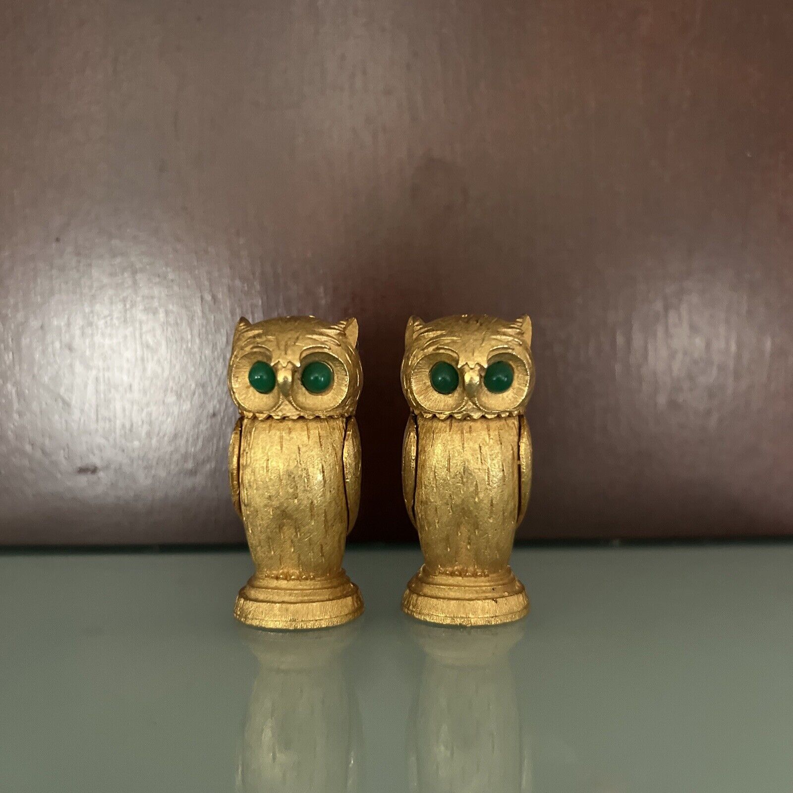Rare Vintage Florenza Gold Toned Owl Salt & Pepper Shakers