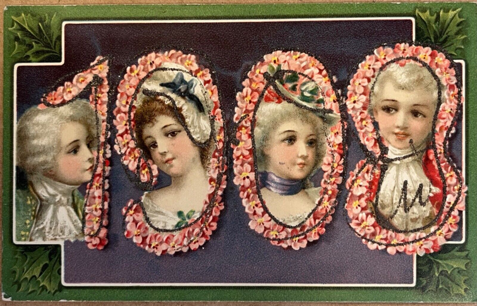 New Year Victorian Glitter Poem Brundage Antique Postcard 1908