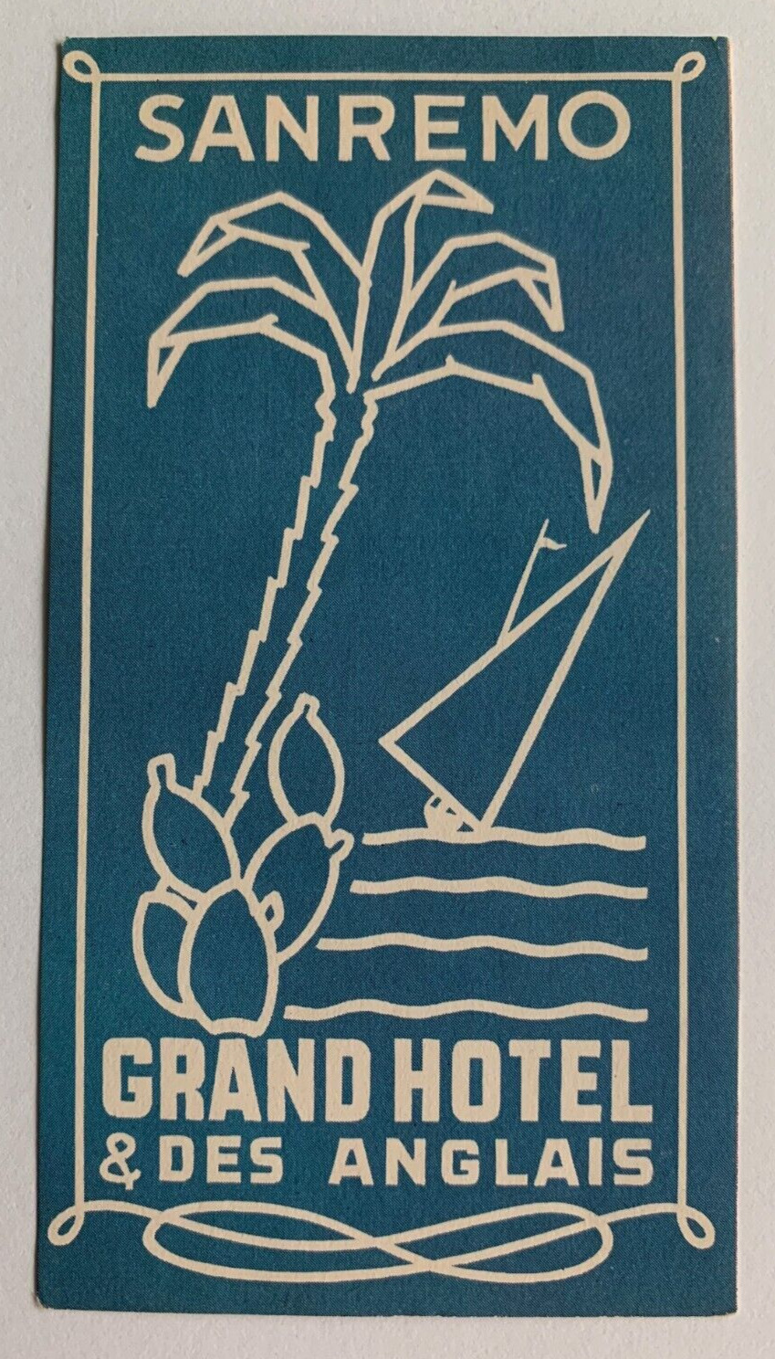 Vintage Italy San Remo Grand Hotel & Des Anglais Luggage Label baggage sailboat