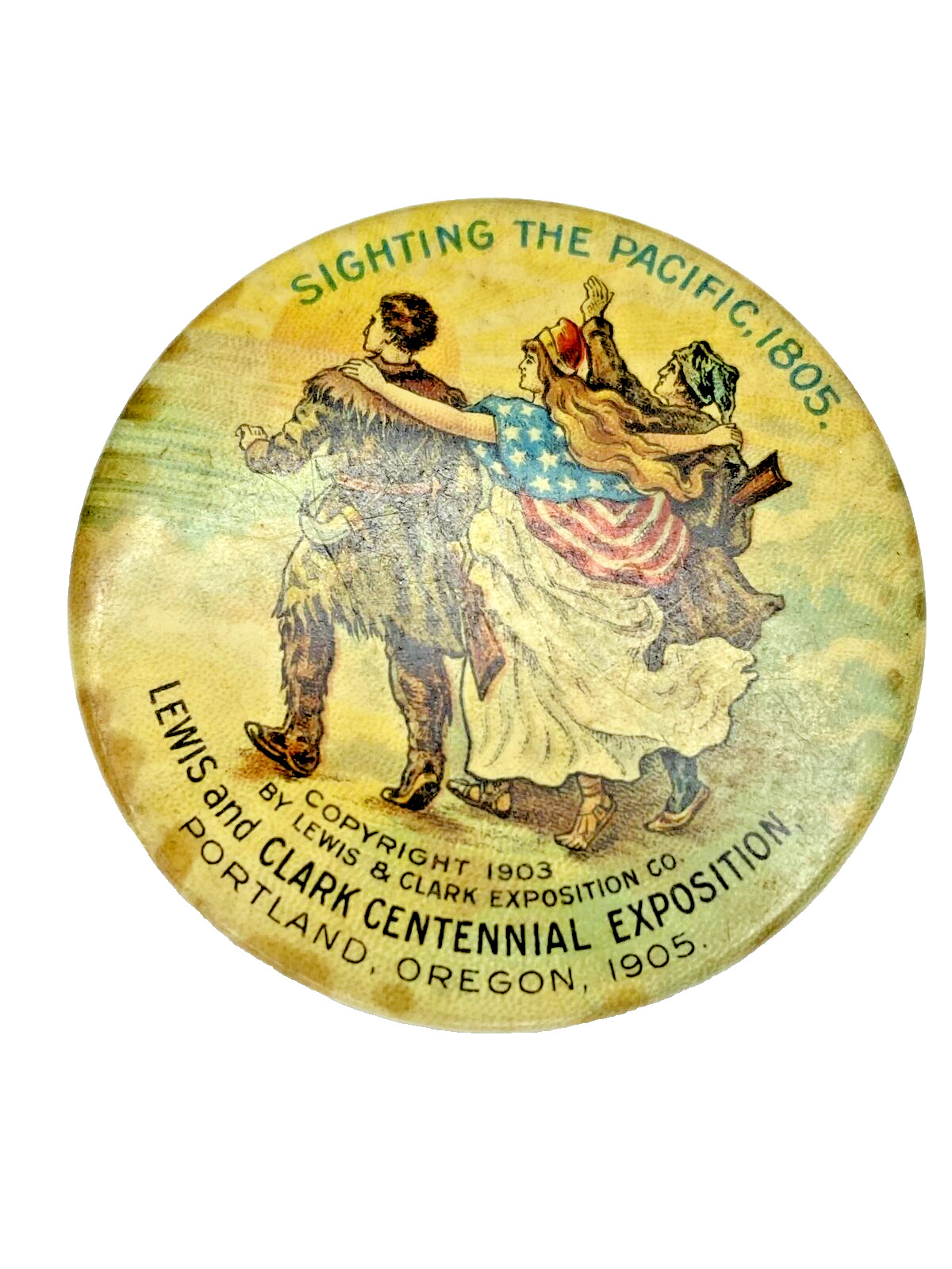 1905 Lewis & Clark Exposition Sighting Pacific 38mm pinback button Portland, OR