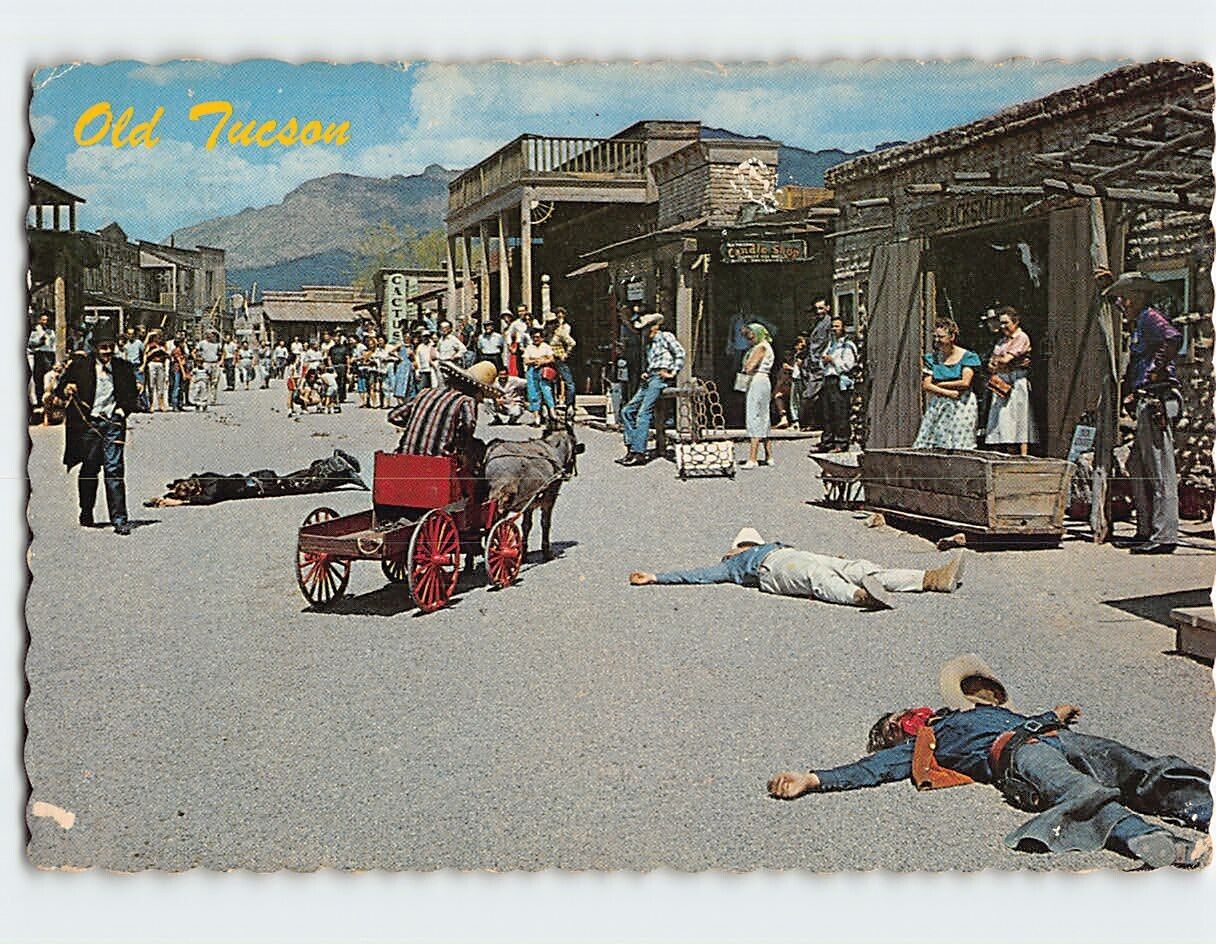Postcard Results of a mock gun battle, Old Tucson, Arizona