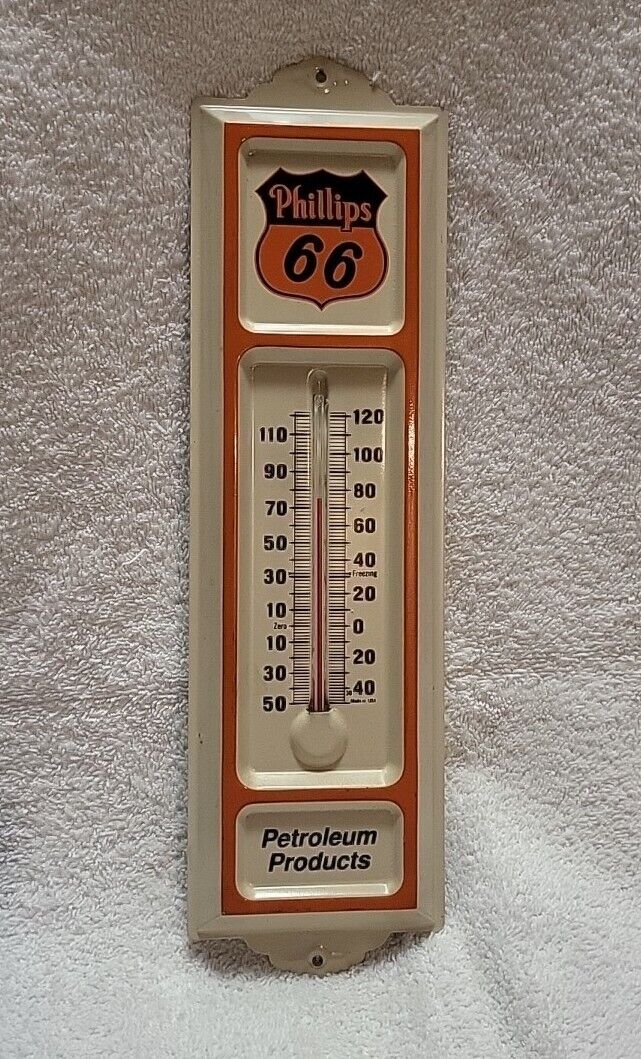 Vintage Phillips 66 Petroleum Products Shield Logo Metal Thermometer Rare Find