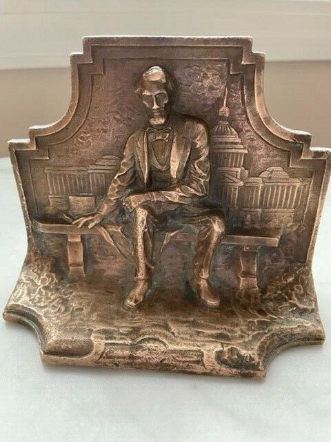 SOLID BRONZE c. 1930's ABE LINCOLN Capitol Building background single bookend